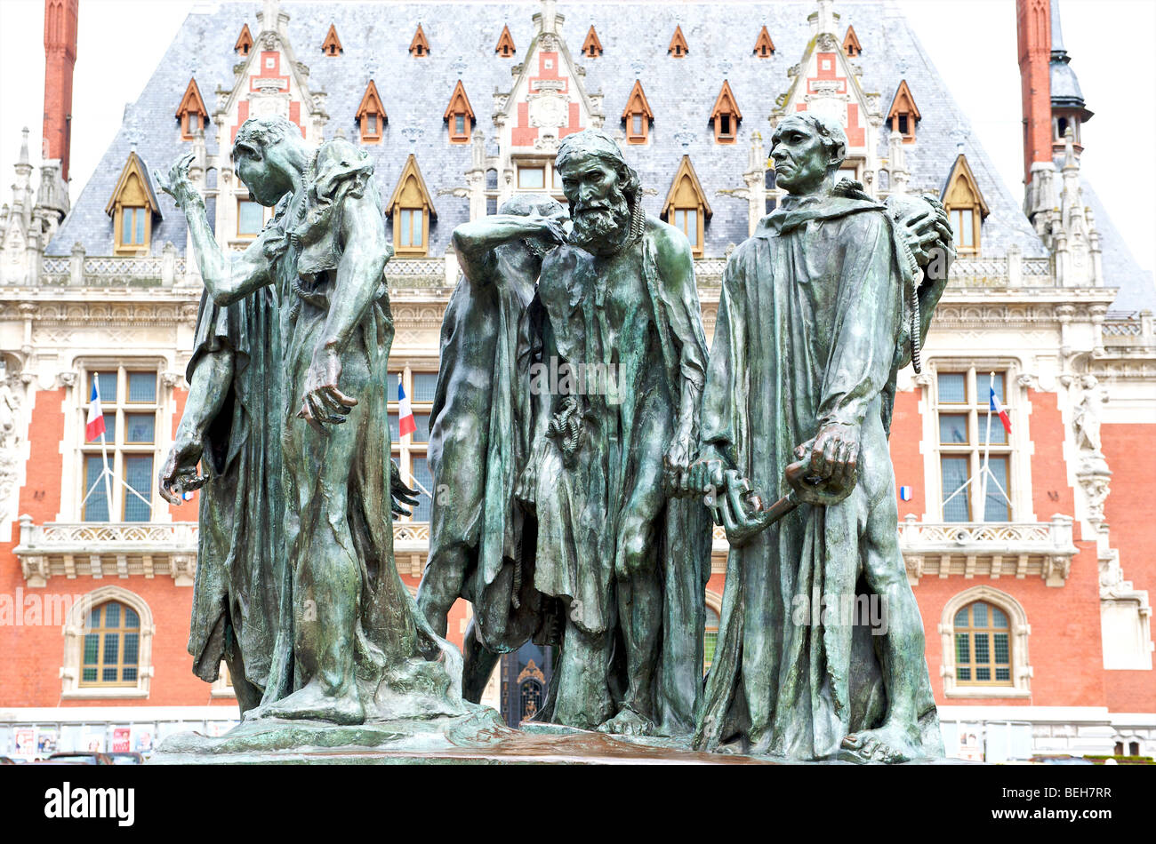 Calais, die Bürger von Calais, Statue von Rodin vor dem Rathaus Stockfoto