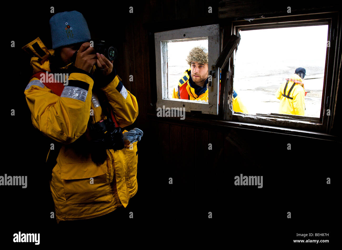 Spitzbergen, Svalbard, Alkhornet, Isfjord Nationalpark, Besuch einer Trapper-Hütte Stockfoto