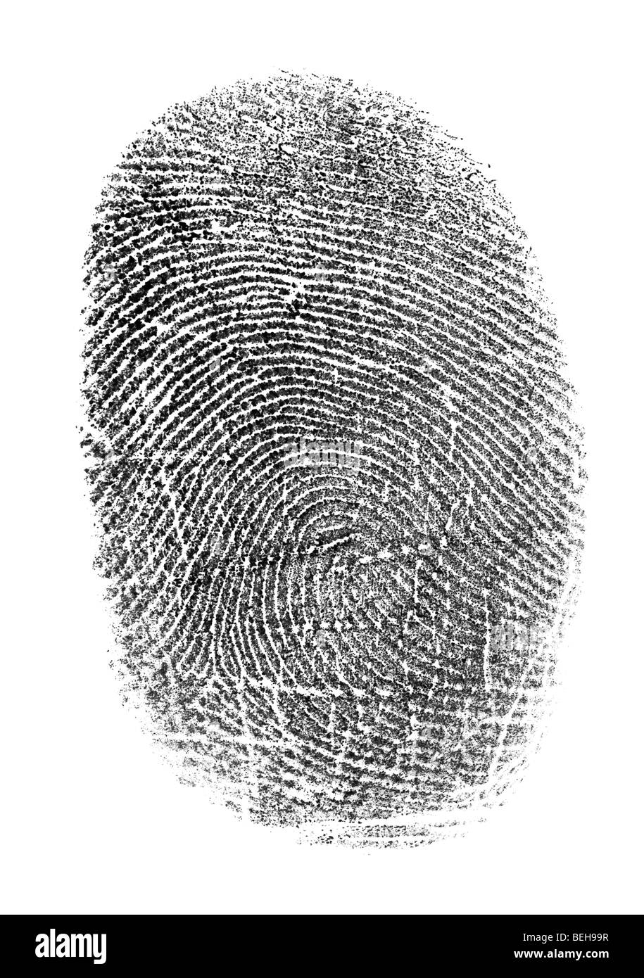 Schwarzen Fingerabdruck auf einem weißen Hintergrund isoliert Stockfoto
