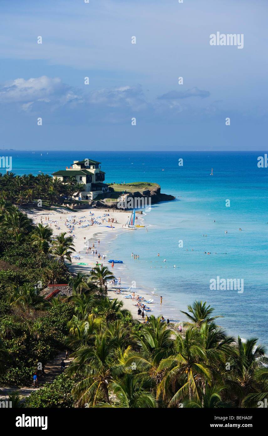 Blick entlang der sandigen Strand Villa Dupont, Varadero, Matanzas, Kuba, West Indies Stockfoto