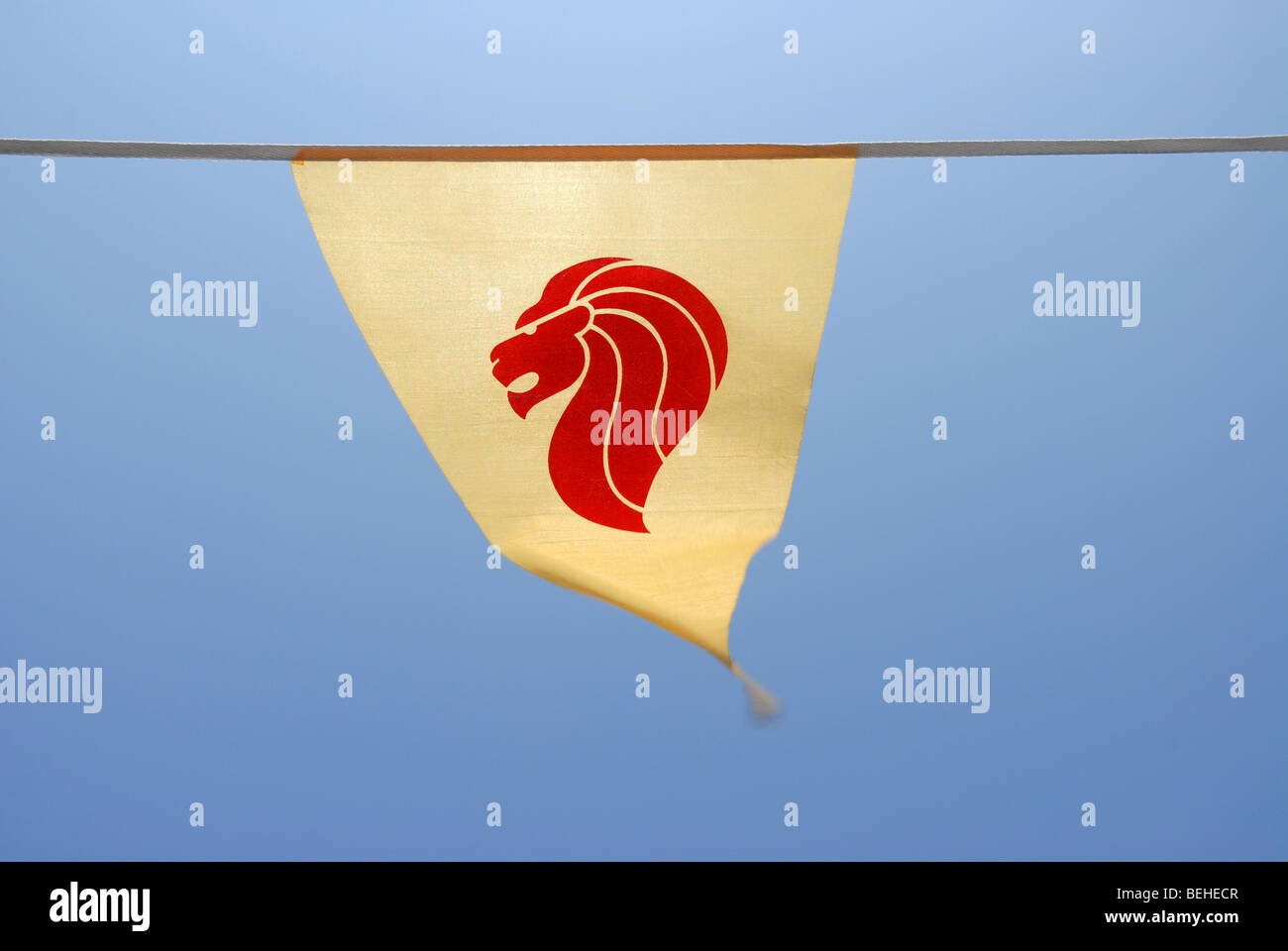 Wimpel Flagge, Darstellung Merlion [Wahrzeichen von Singapur] Singapur Stockfoto