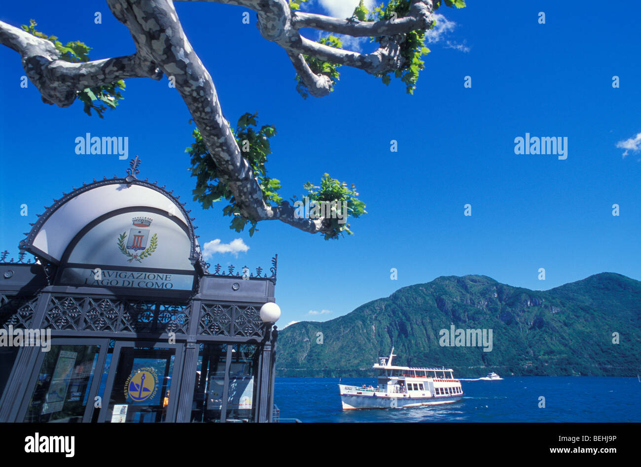 Schiffsanlegestelle in Lenno, Comer See, Lombardei, Italien Stockfoto