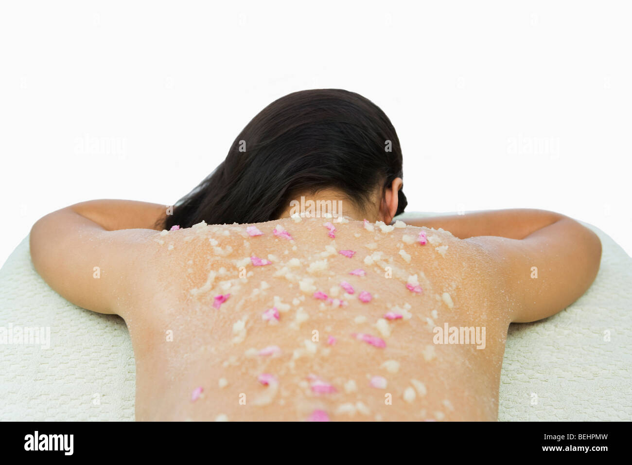 Frau, die eine Bio Peeling-Behandlung Stockfoto