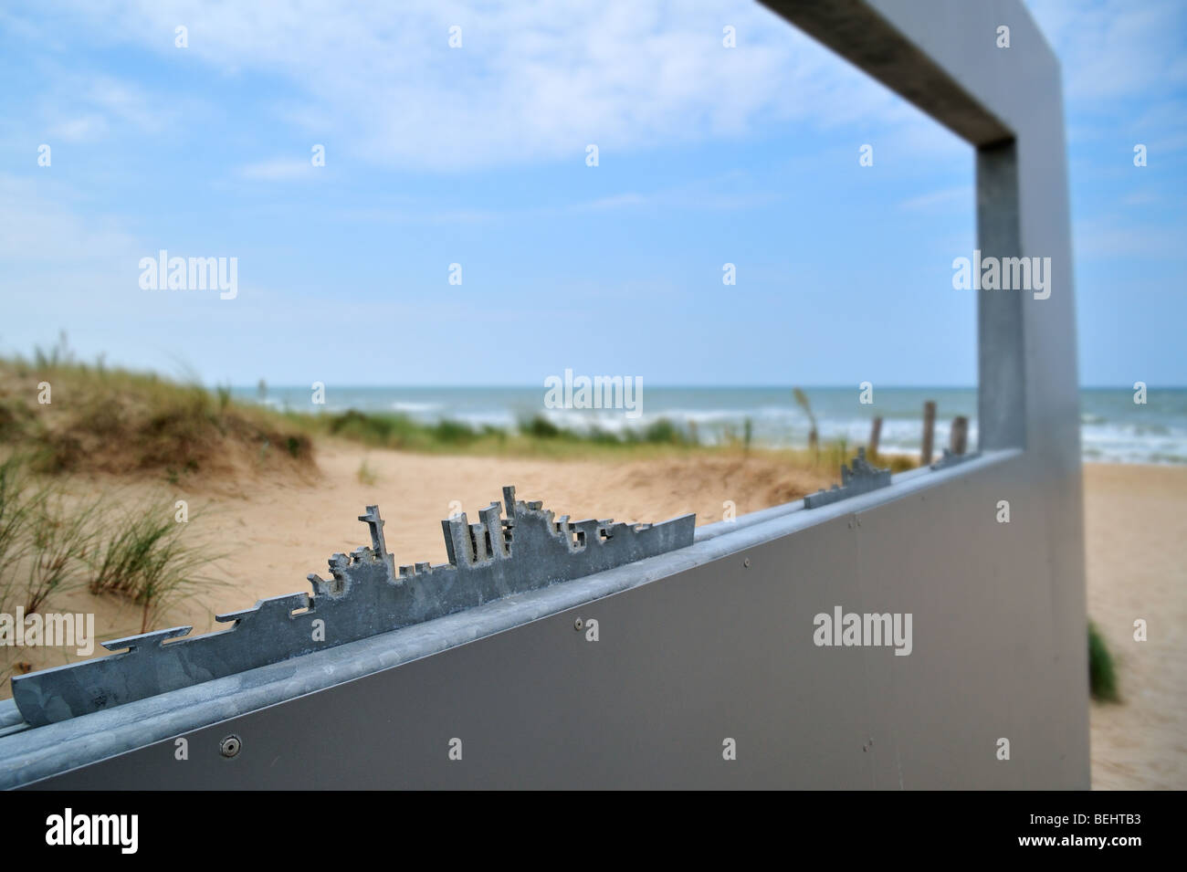 Kunstwerk am zweiten Weltkrieg zwei Juno Invasion Strand in Courseulles-Sur-Mer, Normandie, Frankreich Stockfoto