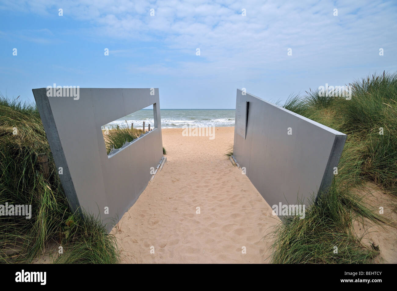 Kunstwerk am zweiten Weltkrieg zwei Juno Invasion Strand in Courseulles-Sur-Mer, Normandie, Frankreich Stockfoto