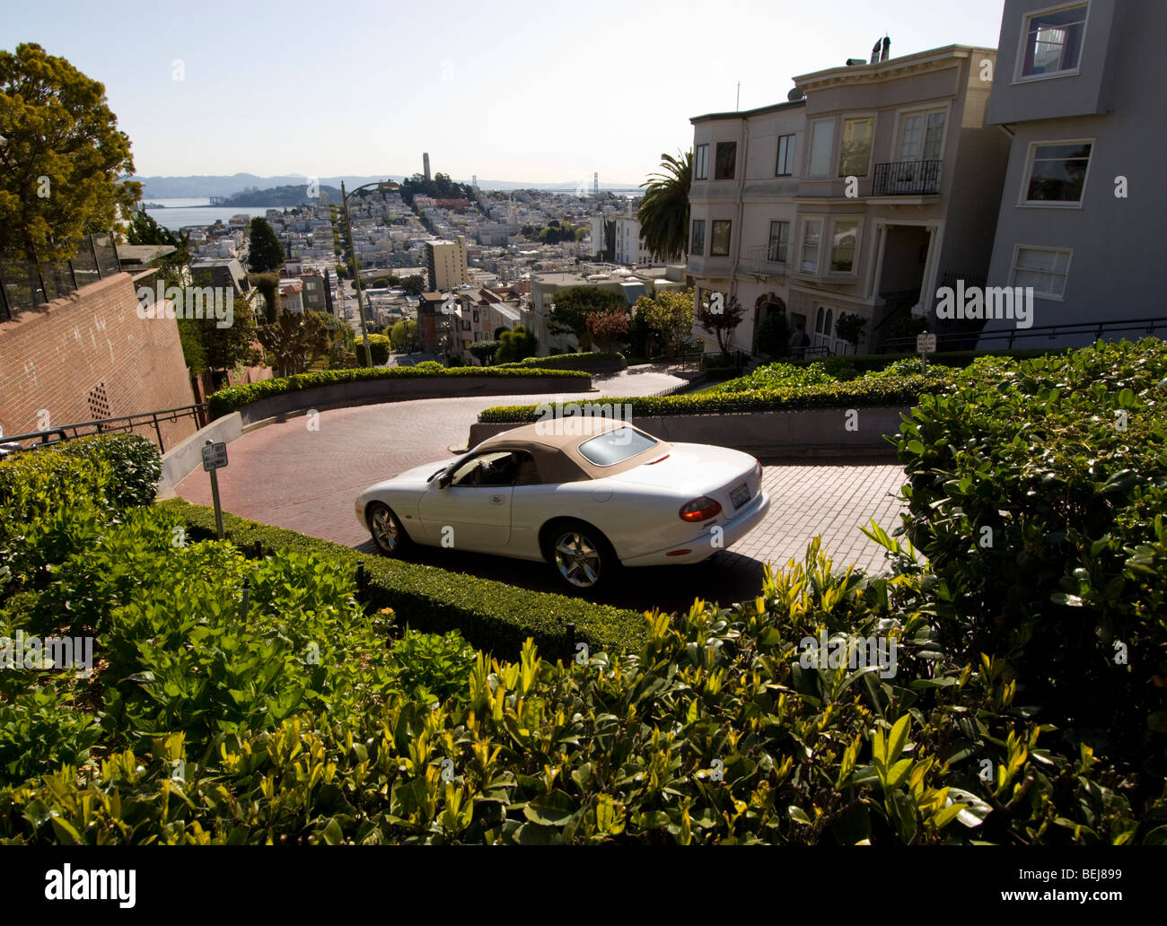 Kalifornien: San Francisco, Lombard Street, kurvenreichsten Straßen. Foto Copyright Lee Foster. Foto-Nr.: casanf78728. Stockfoto