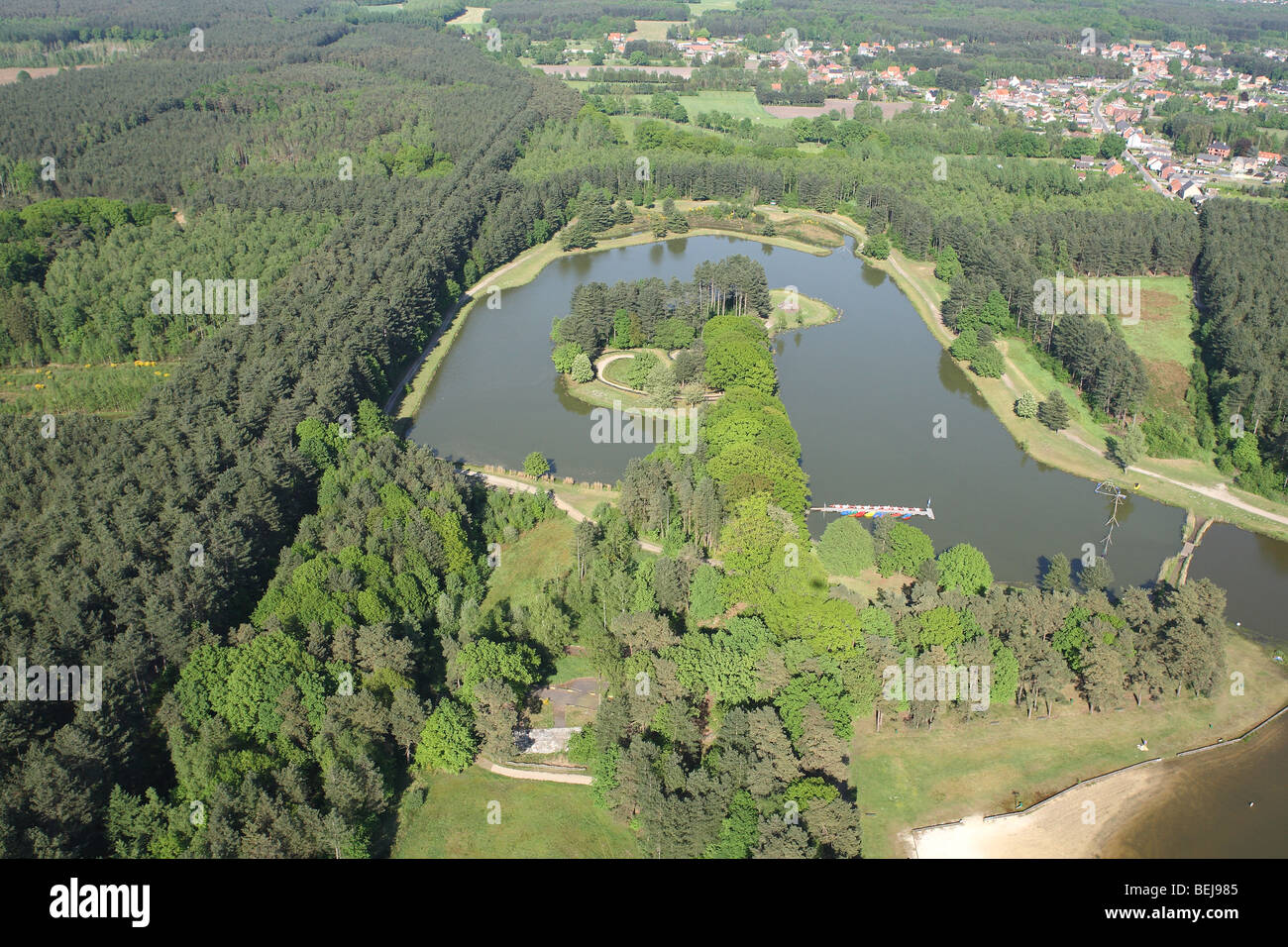 Pools, Feuchtgebiete und Wald aus der Luft, Belgien Stockfoto