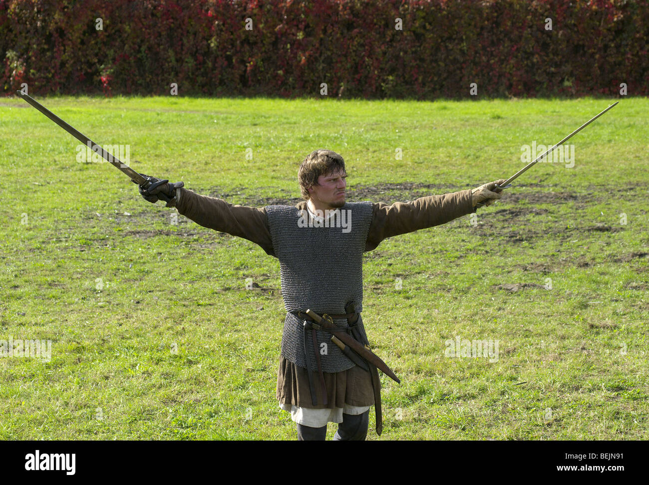 Victor bei Wikinger Reenactment in Tiel in den Niederlanden Stockfoto