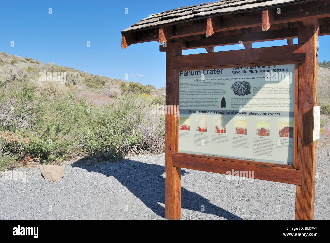 Hinweisschild für Panum Crater bei Mono Lake in Kalifornien Stockfoto