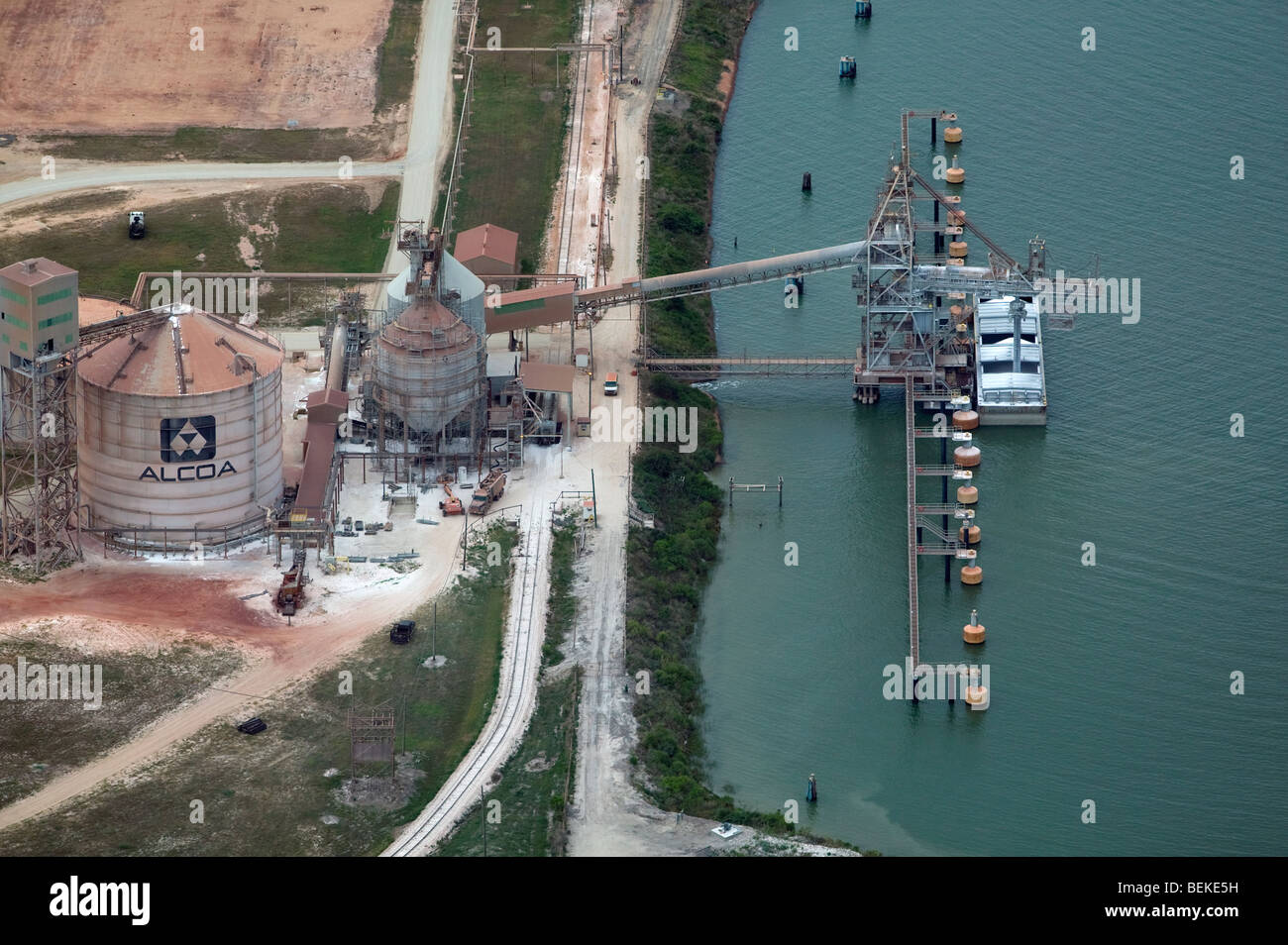 Luftaufnahme über Alcoa Förderer laden Pier Point Comfort Texas Lavaca