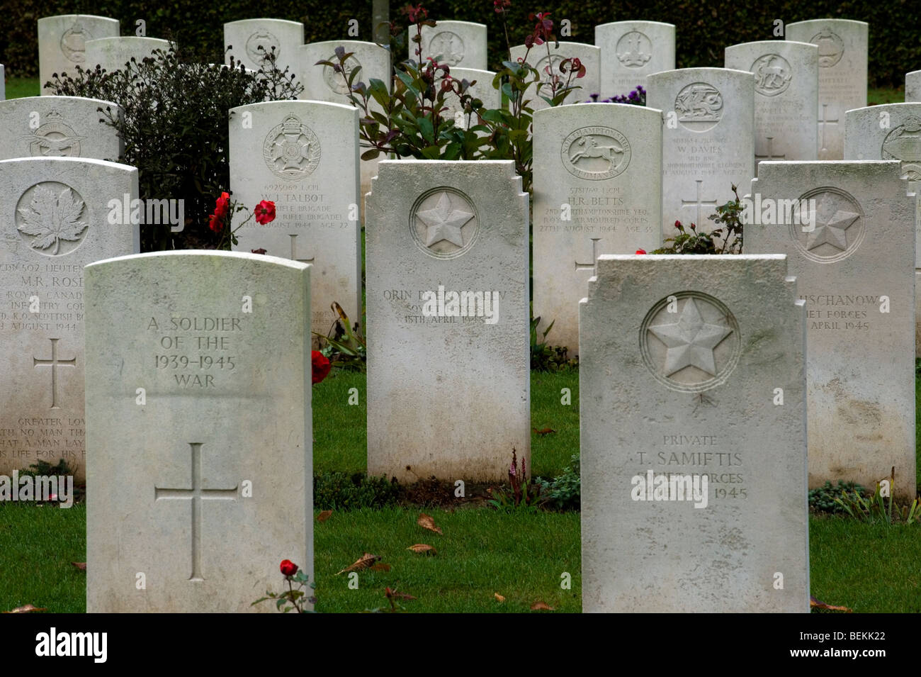 Bayeux Commonwealth War Graves Kommission Cemetery, Bayeux, Normandie, Frankreich. Stockfoto