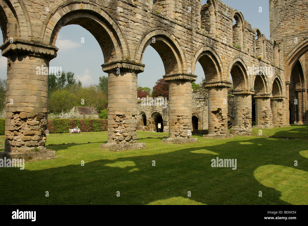 Überreste der Buildwas Abbey in der Nähe von Ironbridge in Shropshire, England. Stockfoto