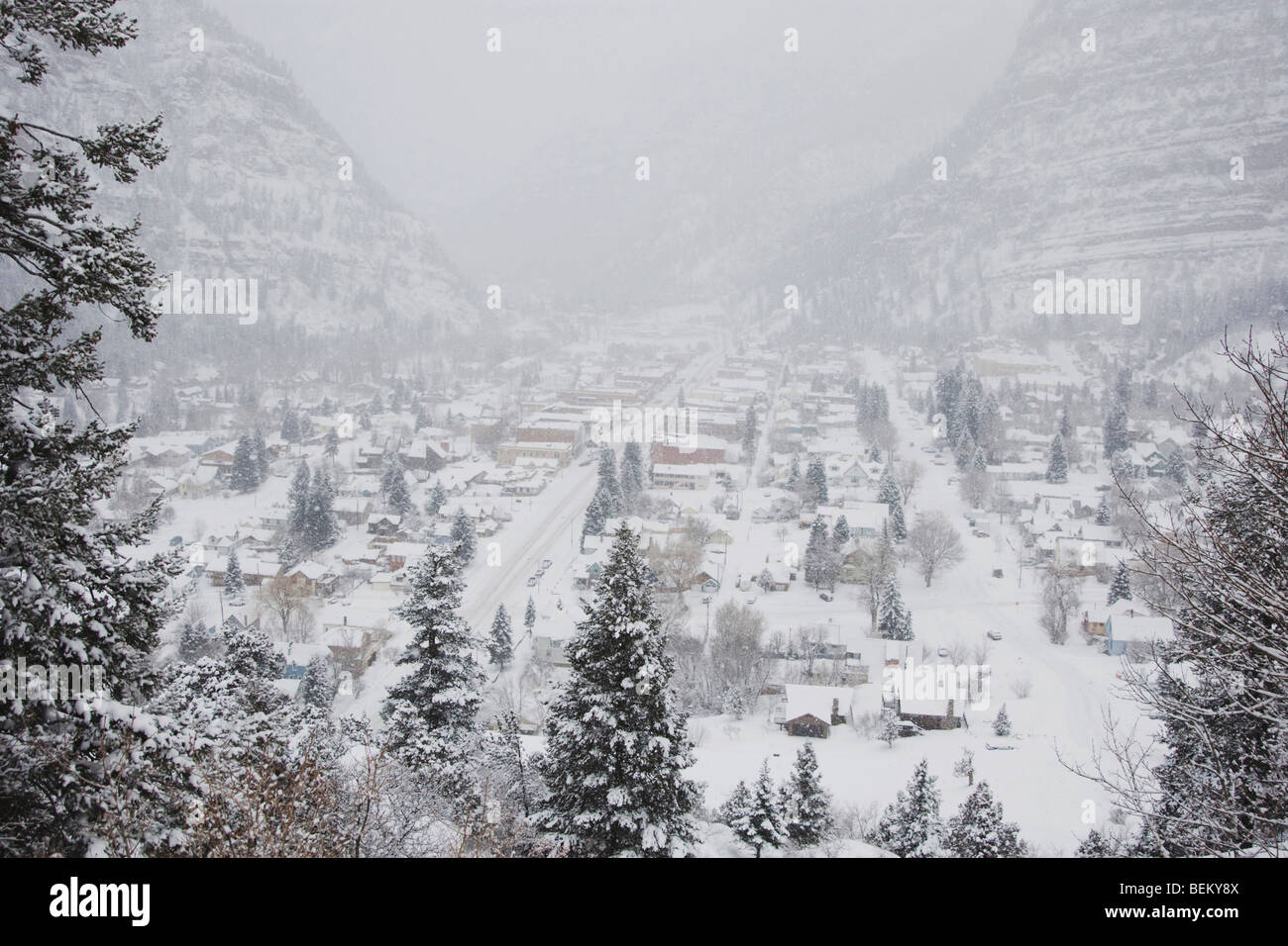 Ouray im Winter, Ouray, Rocky Mountains, Colorado, USA Stockfoto