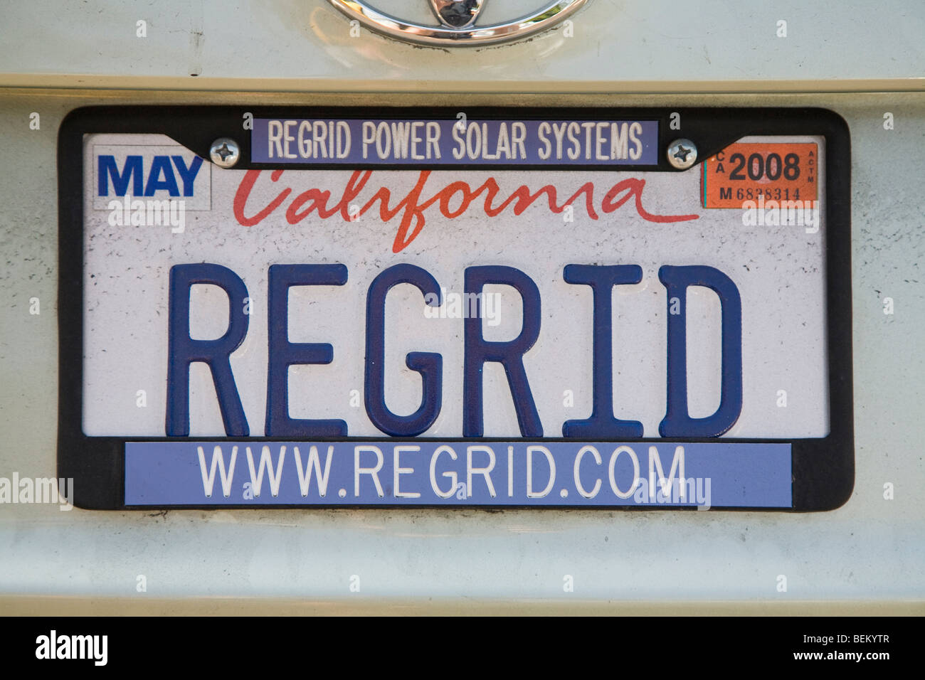 Eine Nahaufnahme von "REGRID" (Regrid Power) Kfz-Kennzeichen. Palo Alto, Kalifornien, USA Stockfoto