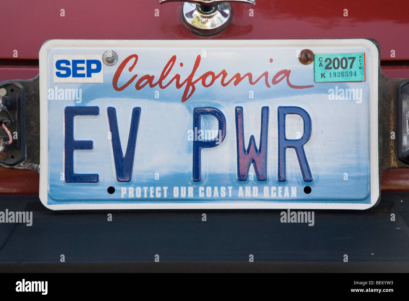 Nahaufnahme von einer "EV Power" Nummernschild MG Midget Stockfoto