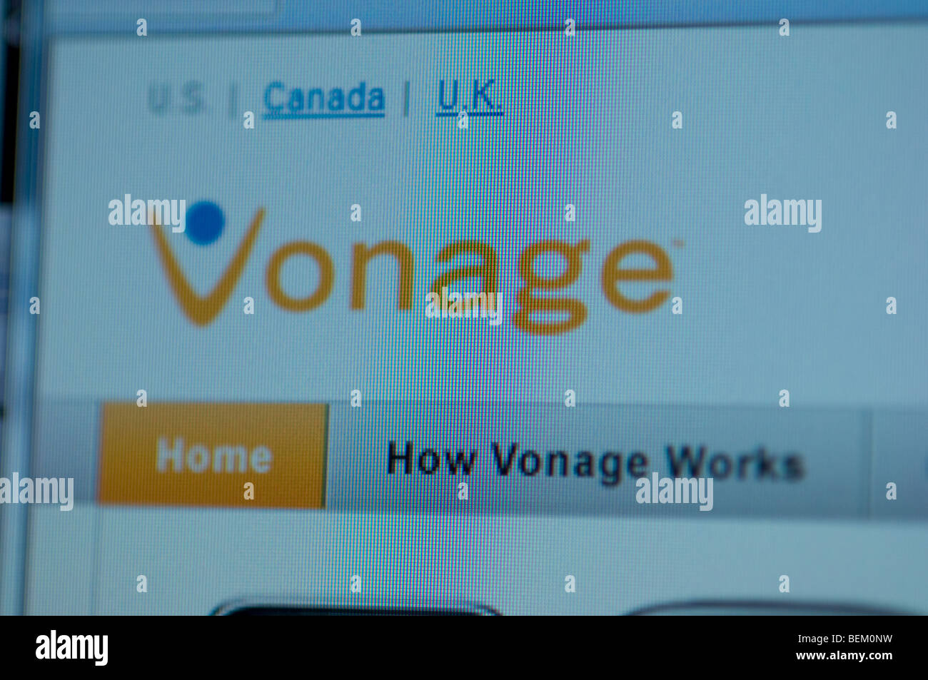 Vonage, basiert das Internet Voice Over IP (VOIP) Telefongesellschaft, einen Screenshot. Stockfoto