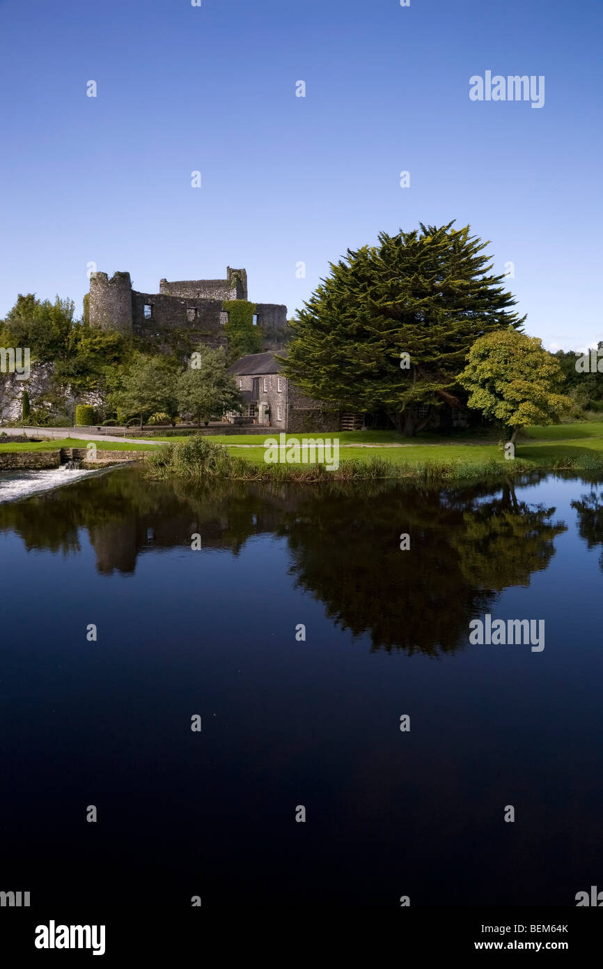 13. Jahrhundert Schloss durch den Fluss Funshion, Glanworth, County Cork, Irland Stockfoto