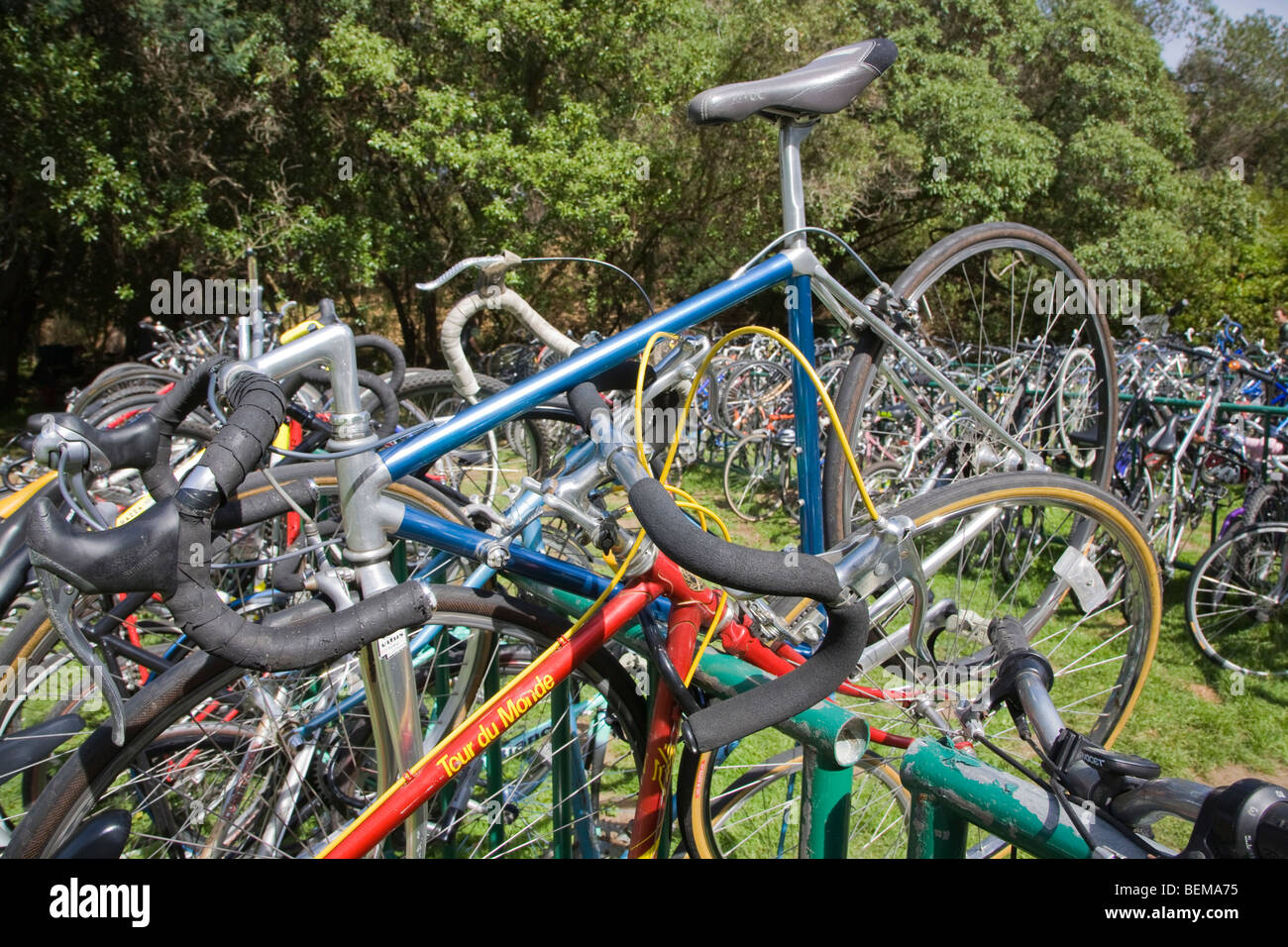 Kostenlose, sichere Fahrrad-Parkplatz auf dem kaum streng Bluegrass Festival im Golden Gate Park. San Francisco, Kalifornien, USA Stockfoto