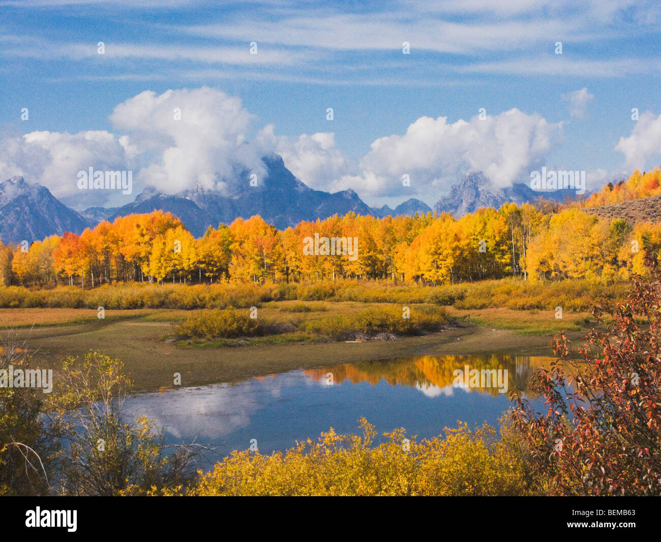 Oxbow Bend bei Sonnenaufgang, Snake River, Grand Teton NP, Wyoming, USA Stockfoto