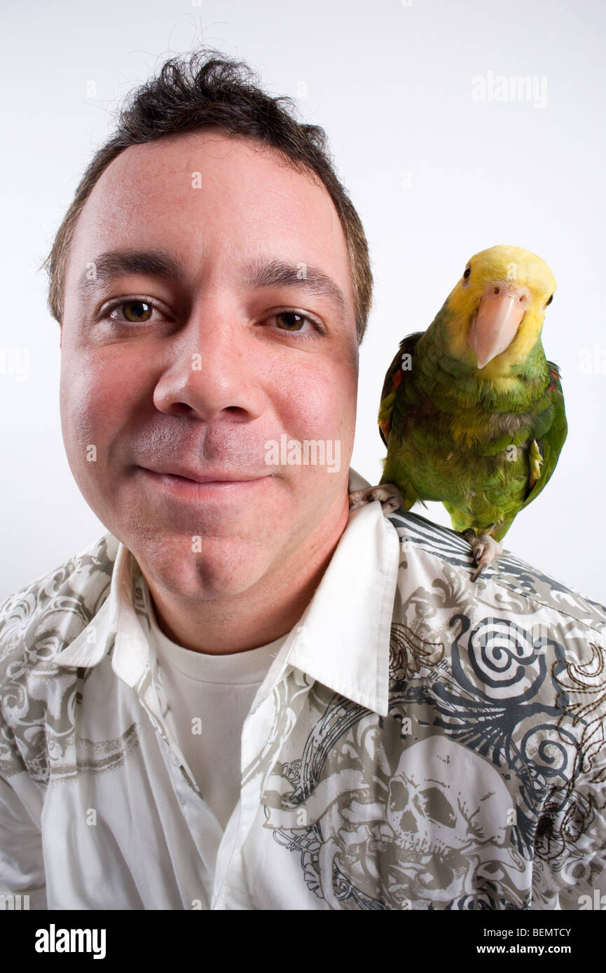 Papagei und Mensch Stockfoto