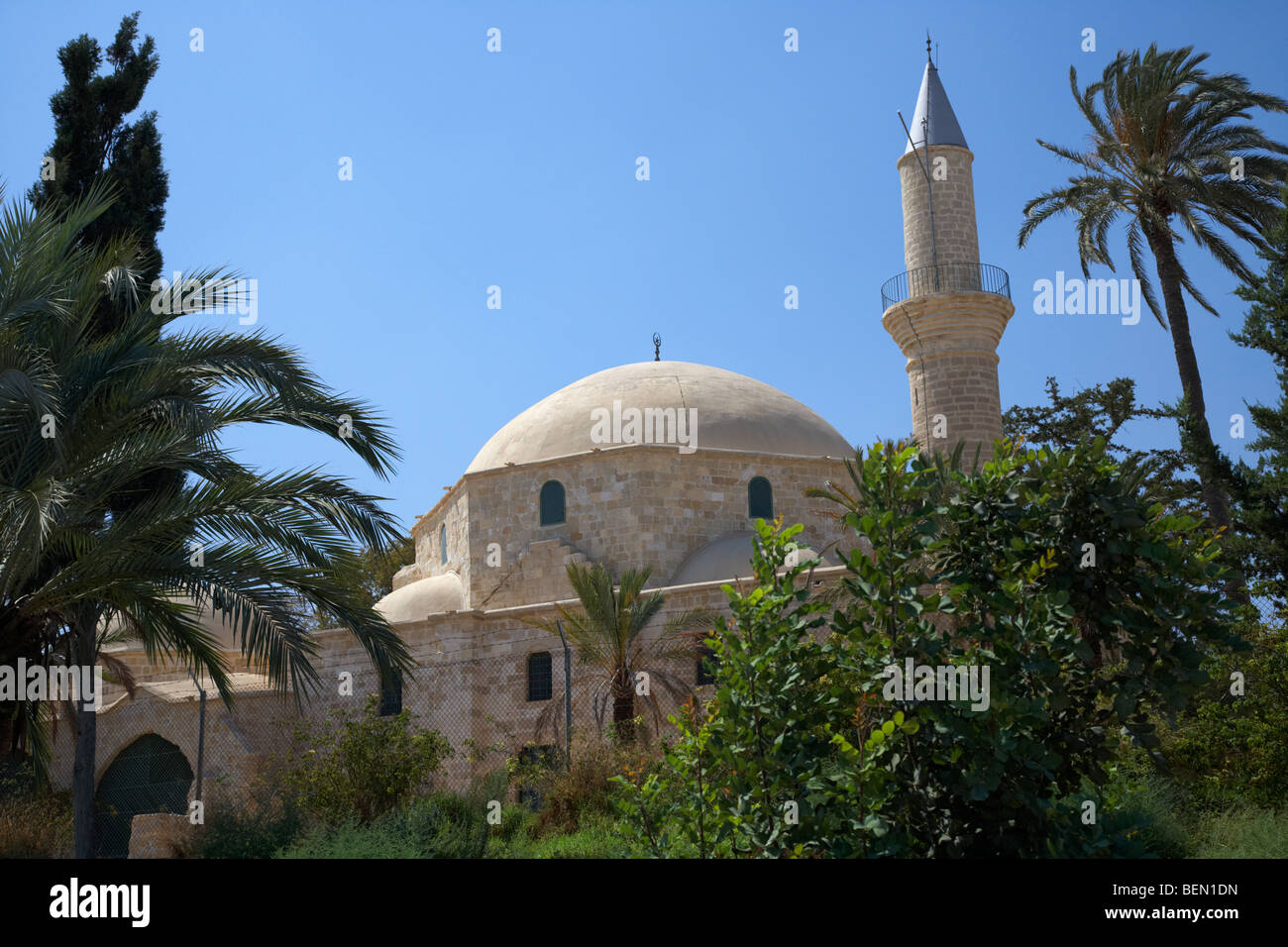 Hala Sultan Tekke Moschee Larnaca Zypern der Umm Haram-Moschee ist die drittheiligste Ort in der muslimischen Welt Stockfoto