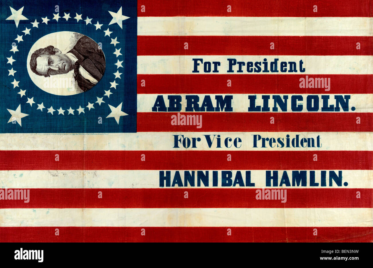 Banner für USA Präsidentschaftswahlen von 1860, Abra [ha] m Lincoln. Für Hannibal Hamlin, Vizepräsident Stockfoto