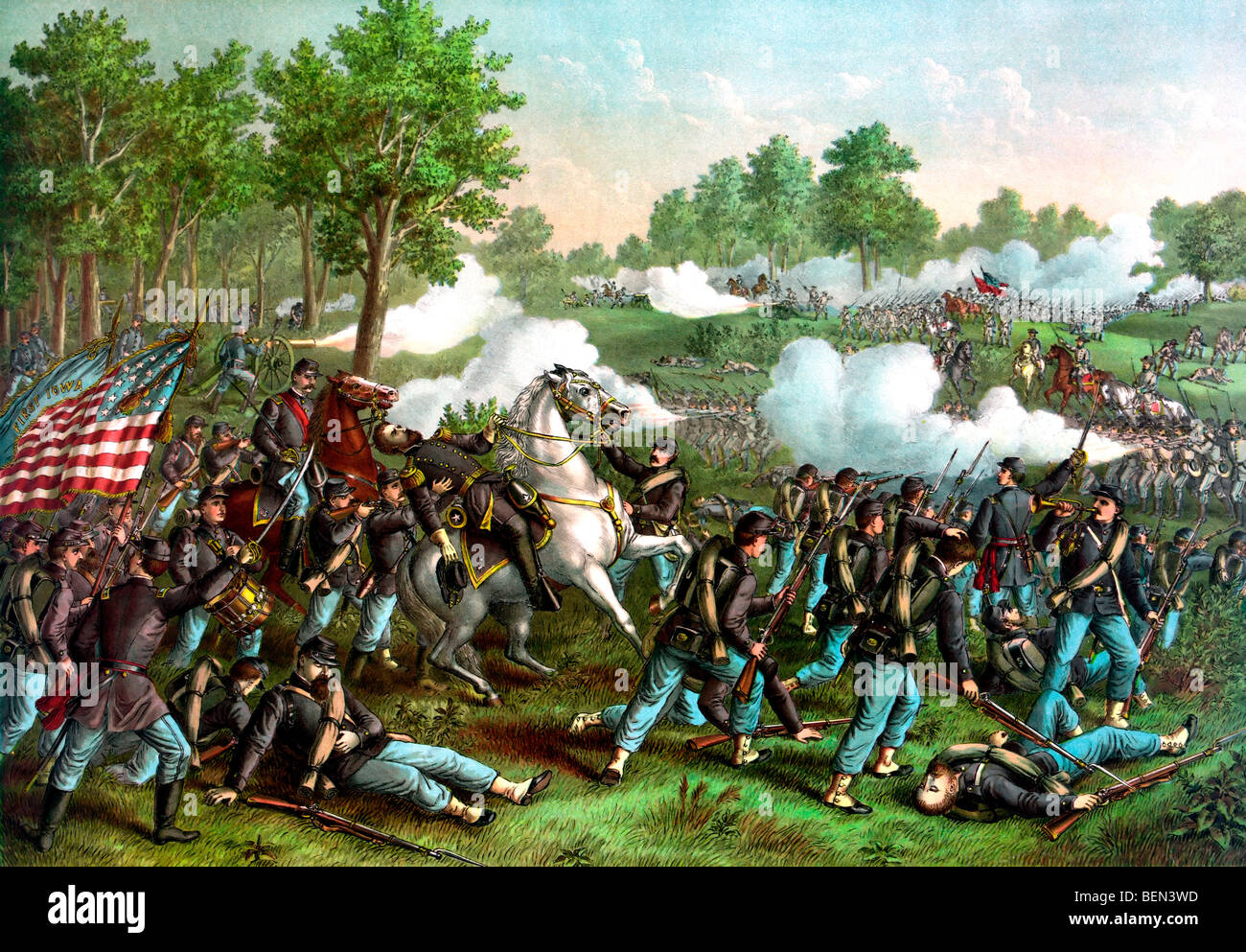 Schlacht von Wilsons Creek oder Schlacht von Oak Hills, in der Nähe von Springfield, Missouri - 10. August 1861, während des Bürgerkriegs in USA Stockfoto