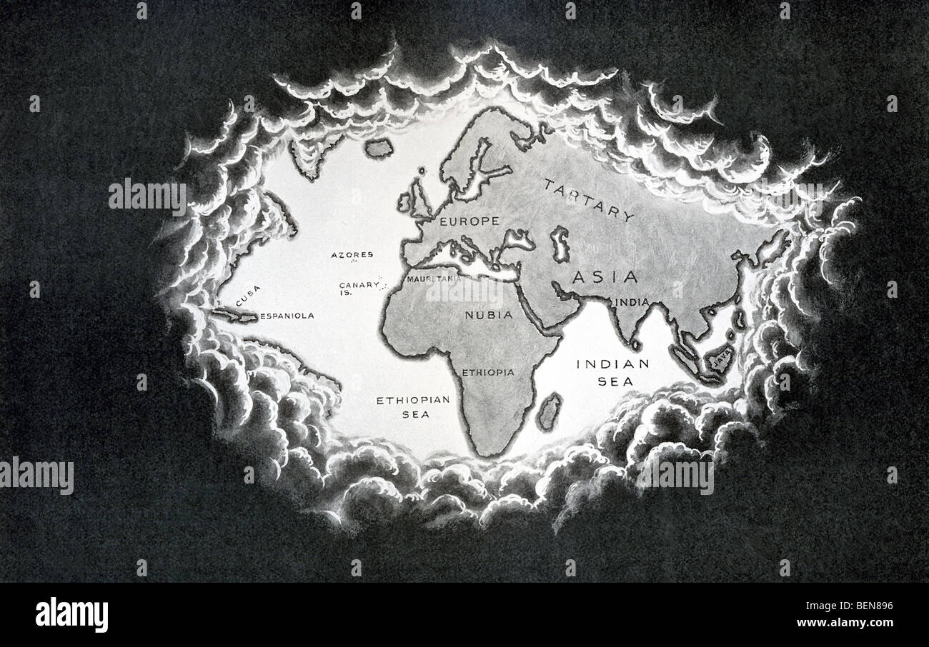 Diese Karte, die in den frühen 1900er Jahren veröffentlicht wurde, zeigt die Welt, wie Europäer es im Jahr 1500 sah. Stockfoto