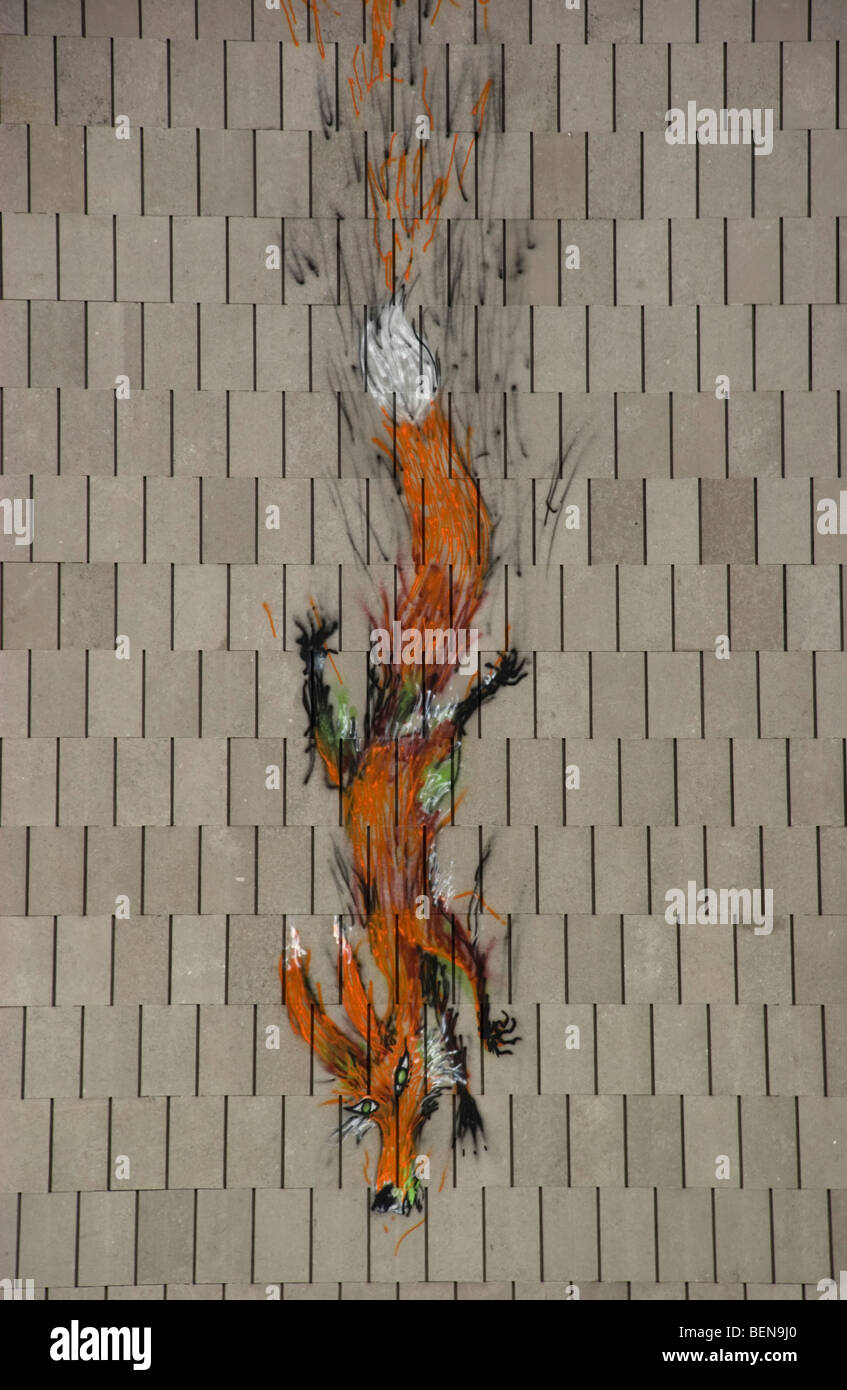 Street-Art in Brüssel.  Eine Rotfuchs. Stockfoto