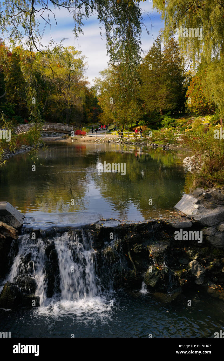Wasserfall am Wilket Creek Don River West in Edwards Botanical Gardens North York Toronto im Herbst Stockfoto