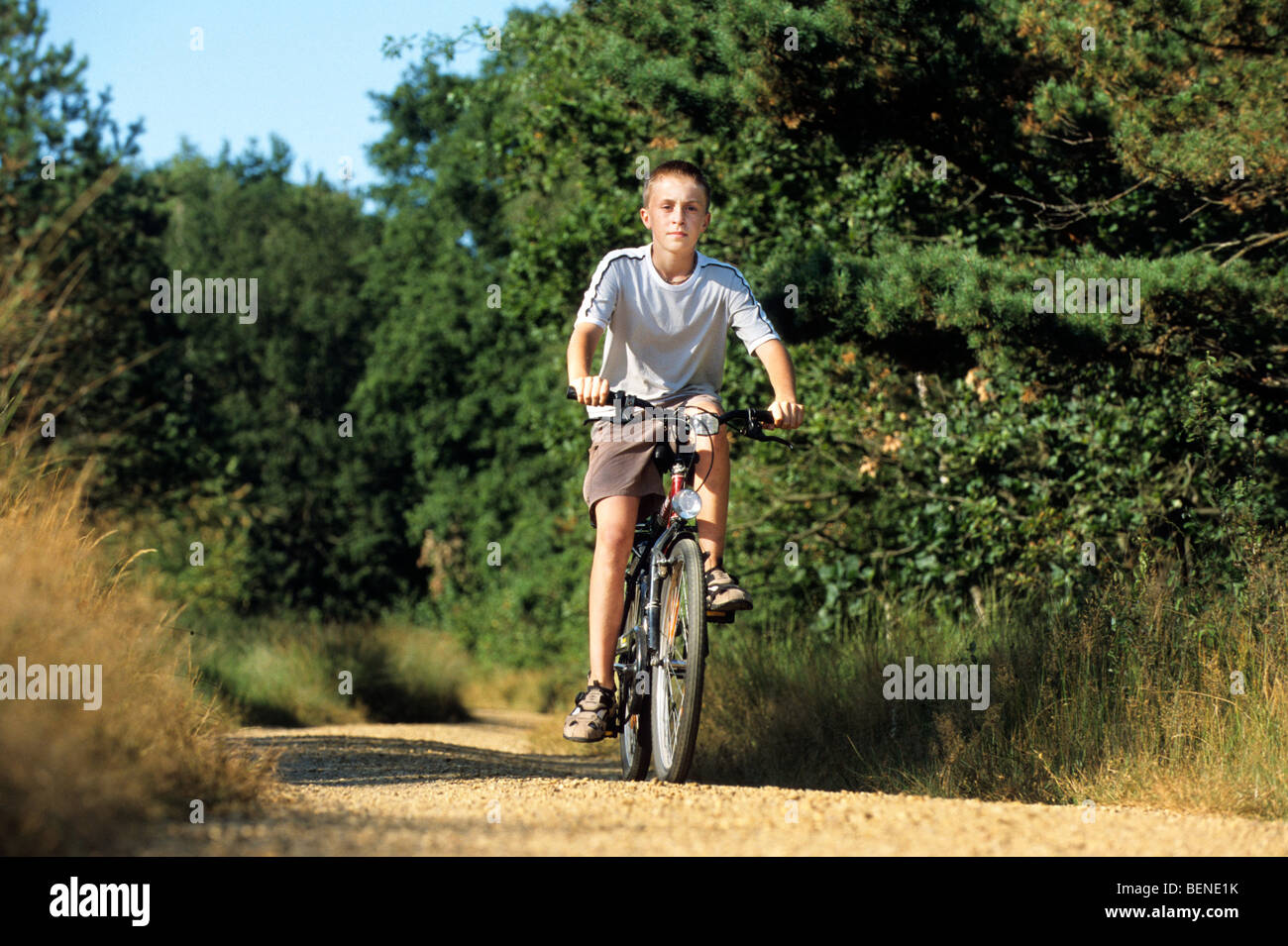 Kind-reiten-Mountain-Bike, Belgien Stockfoto
