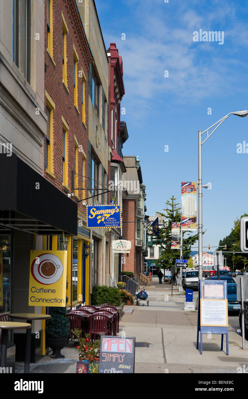 Cafés und Geschäfte auf der 3rd Street in der Nähe von State Street, Harrisburg, Pennsylvania, USA Stockfoto