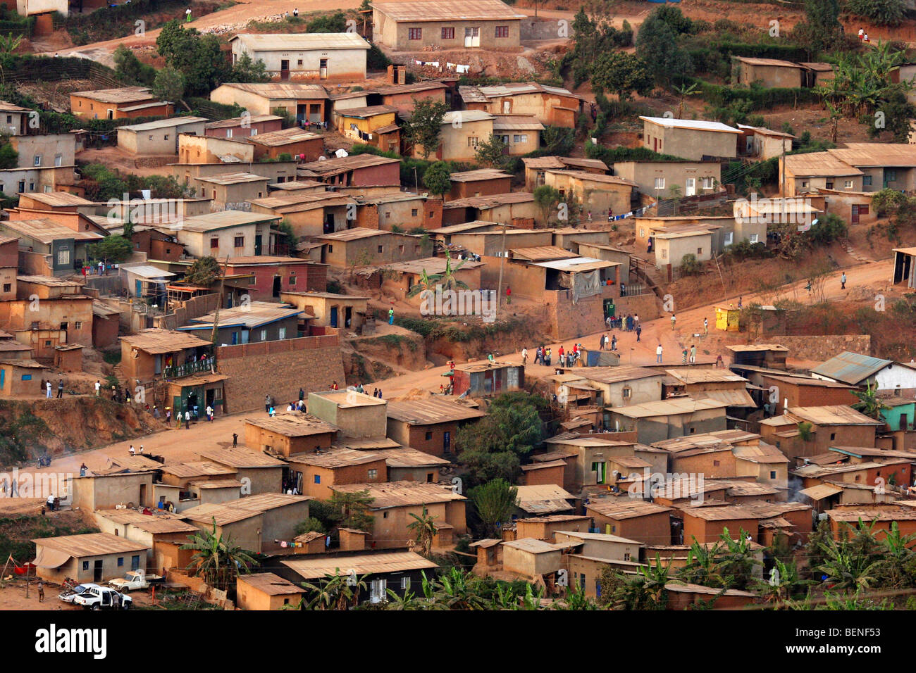 Der Vogelperspektive über Häuser von Vorort von Kigali, der Hauptstadt Ruandas, Zentralafrika Stockfoto