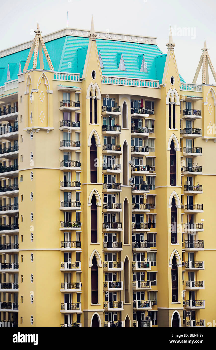 Hochhaus-Wohnungen in Gurgaon, Haryana, Indien Stockfoto