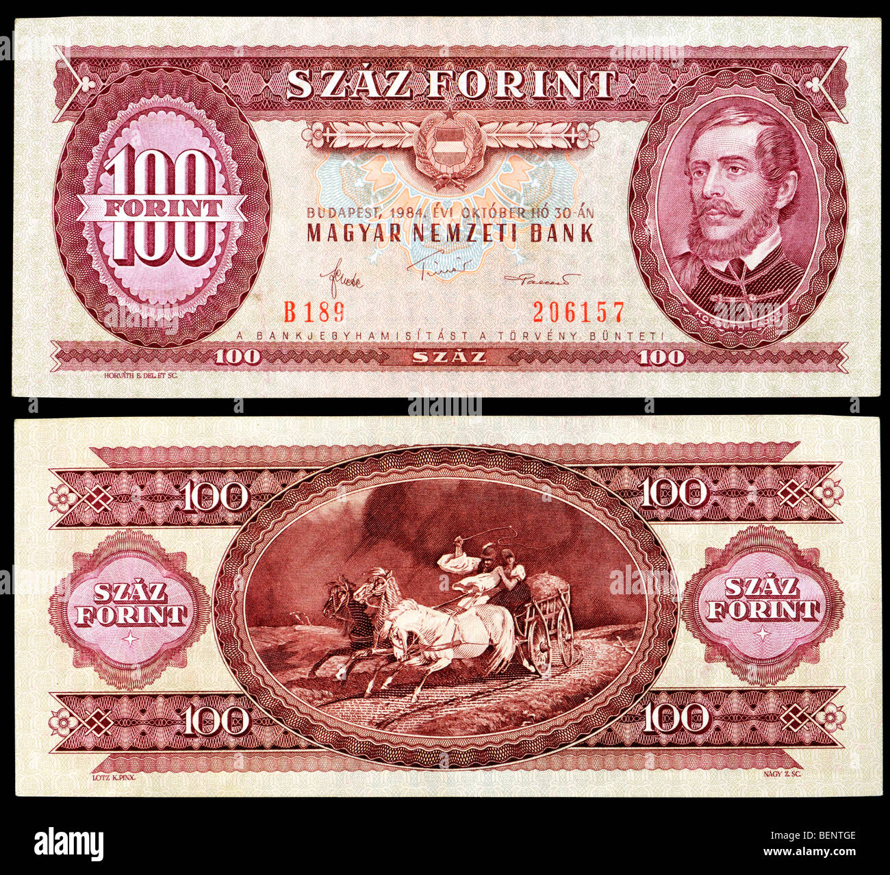Ungarische 100 Forint Banknoten von 1984 Stockfoto