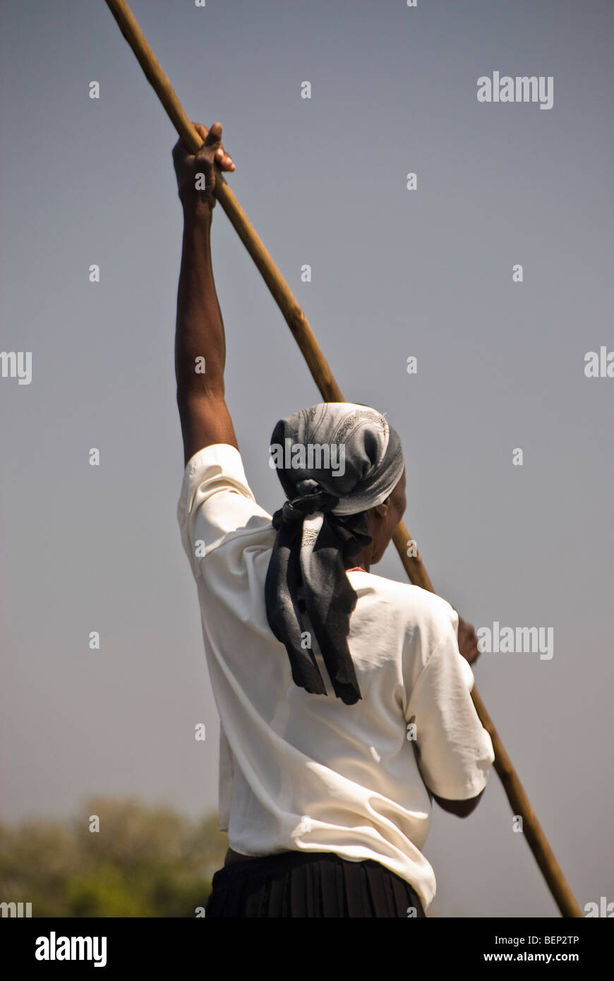 Mokoro-Poler. Okavango Delta, Botswana, Afrika. Stockfoto
