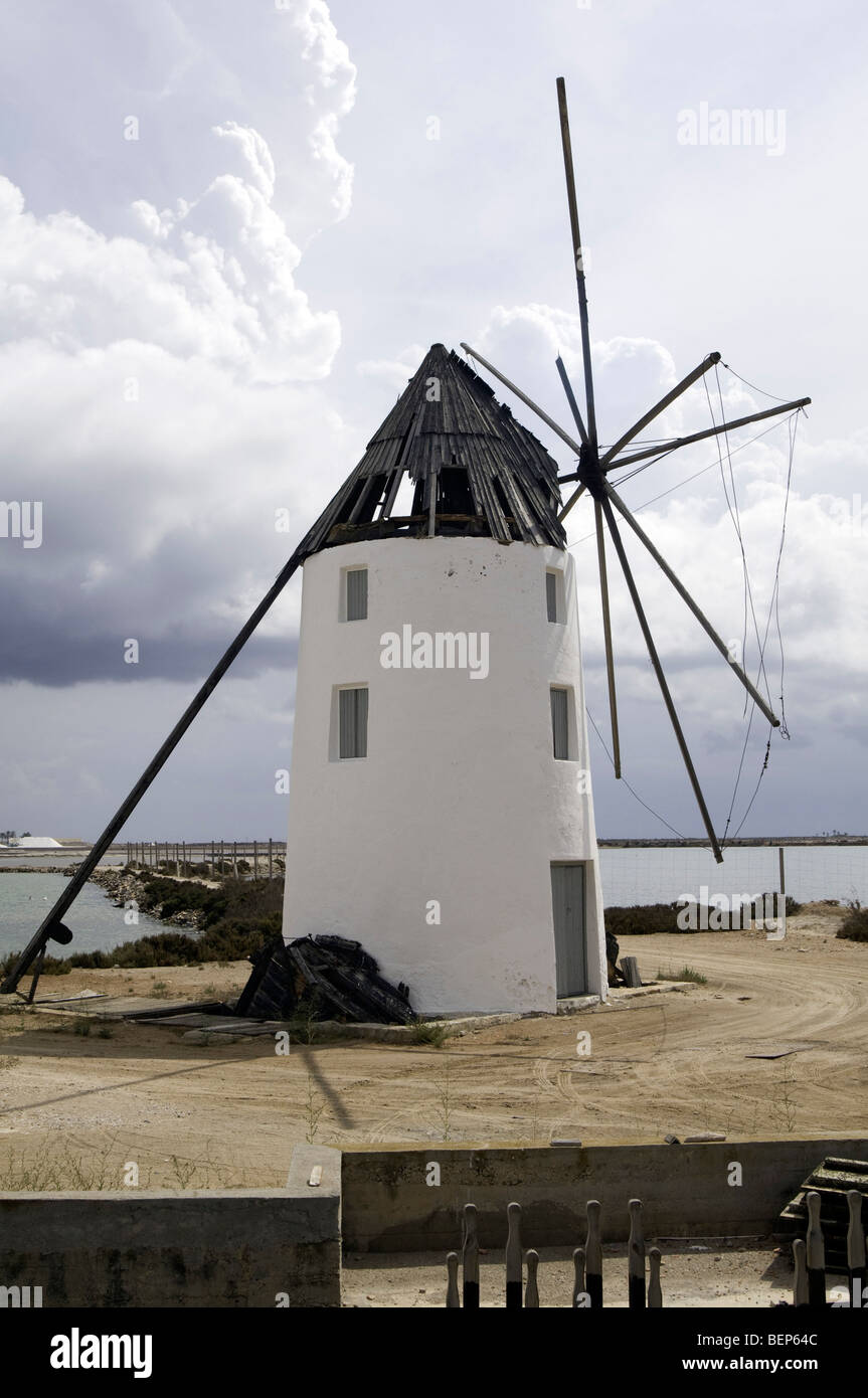 Alte Windmühle am Lo Pagan, Mar Menor, Murcia, Südspanien Ost Stockfoto