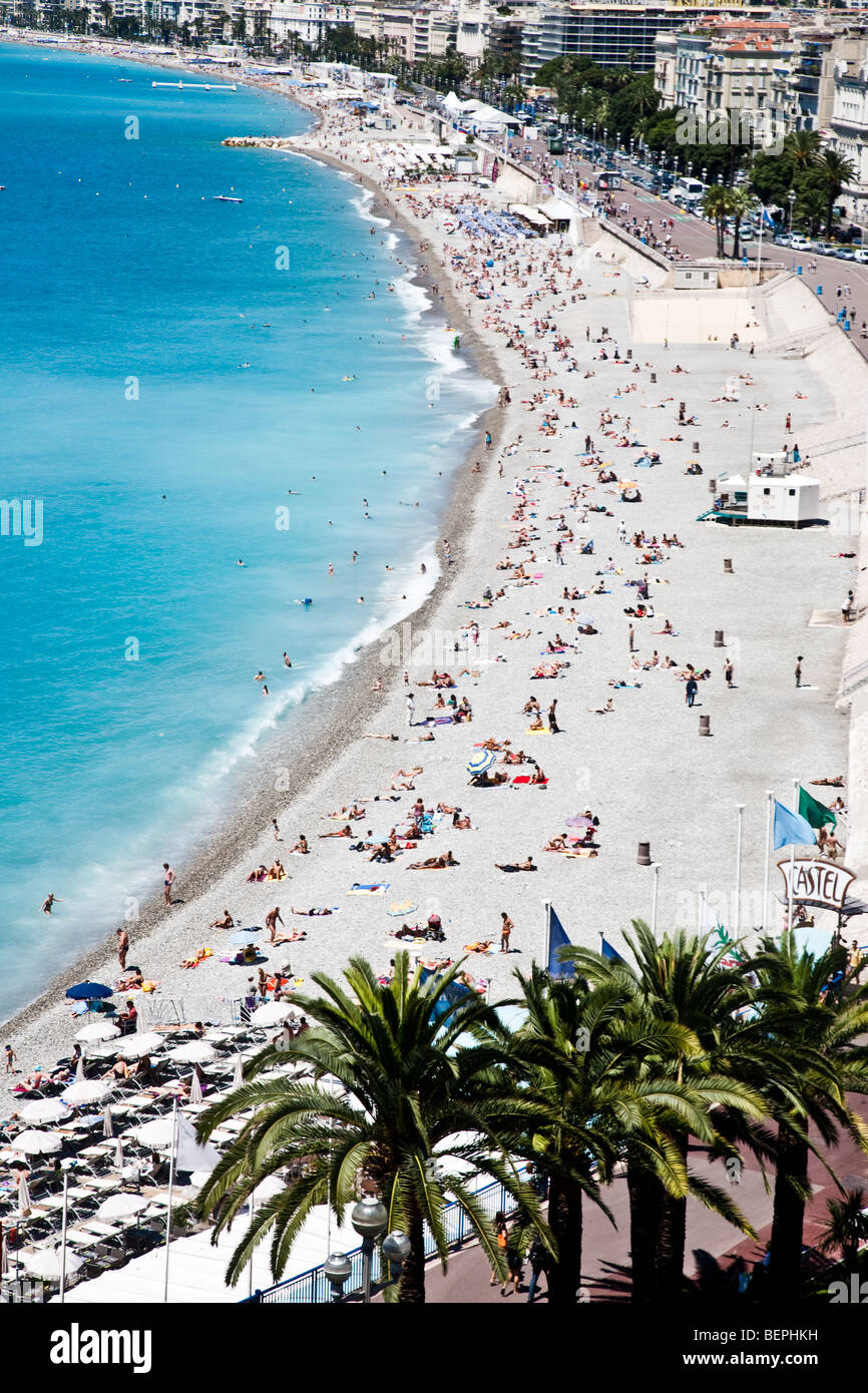 Die Bucht von Winkeln oder Baie des Anges in Nizza, Frankreich, Blick nach Westen von der moument Stockfoto