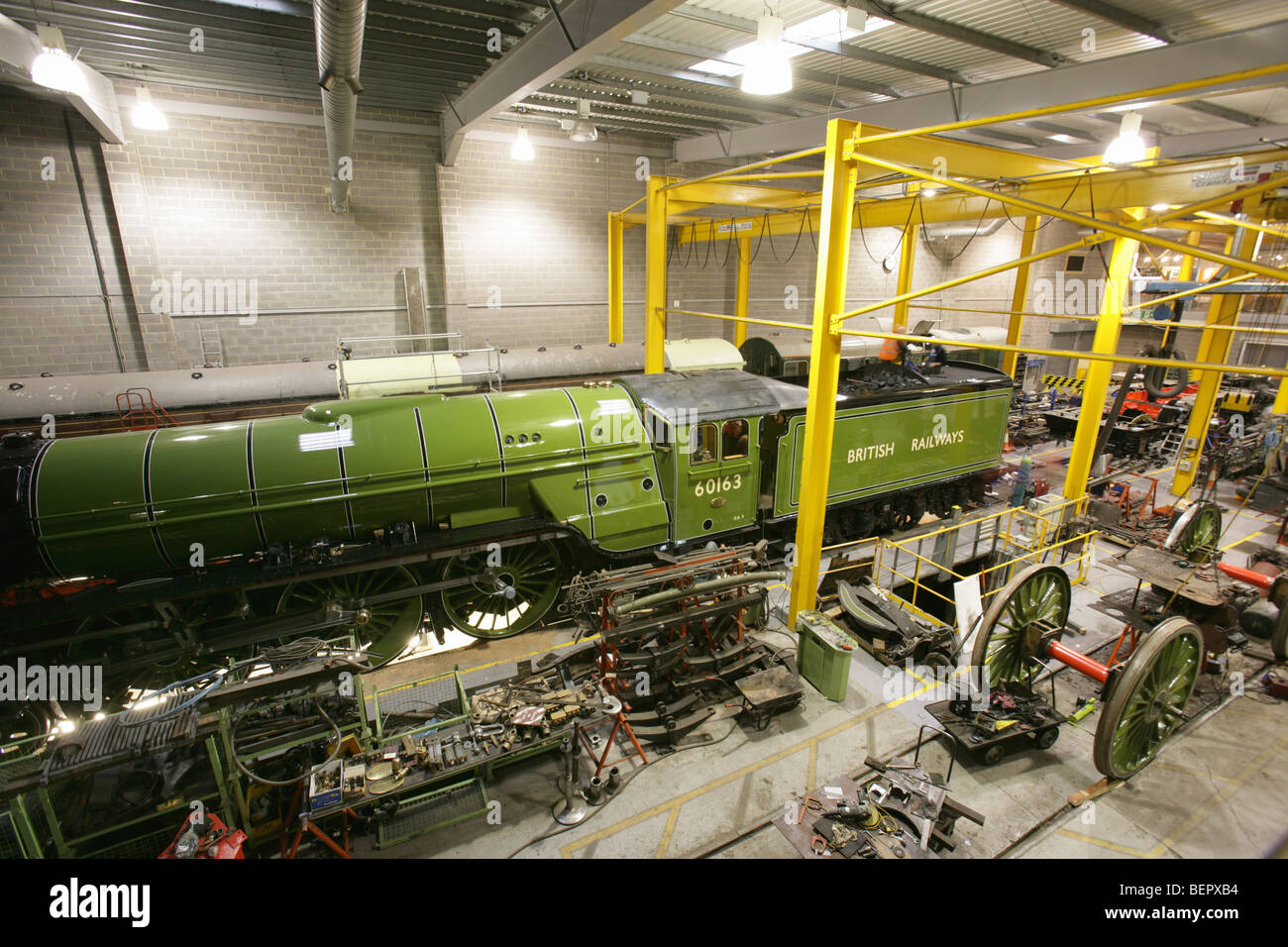 Der Dampf Lok Peppercorn-Klasse A1 Pacific 60163 Tornado im National Railway Museum Workshop. Stockfoto
