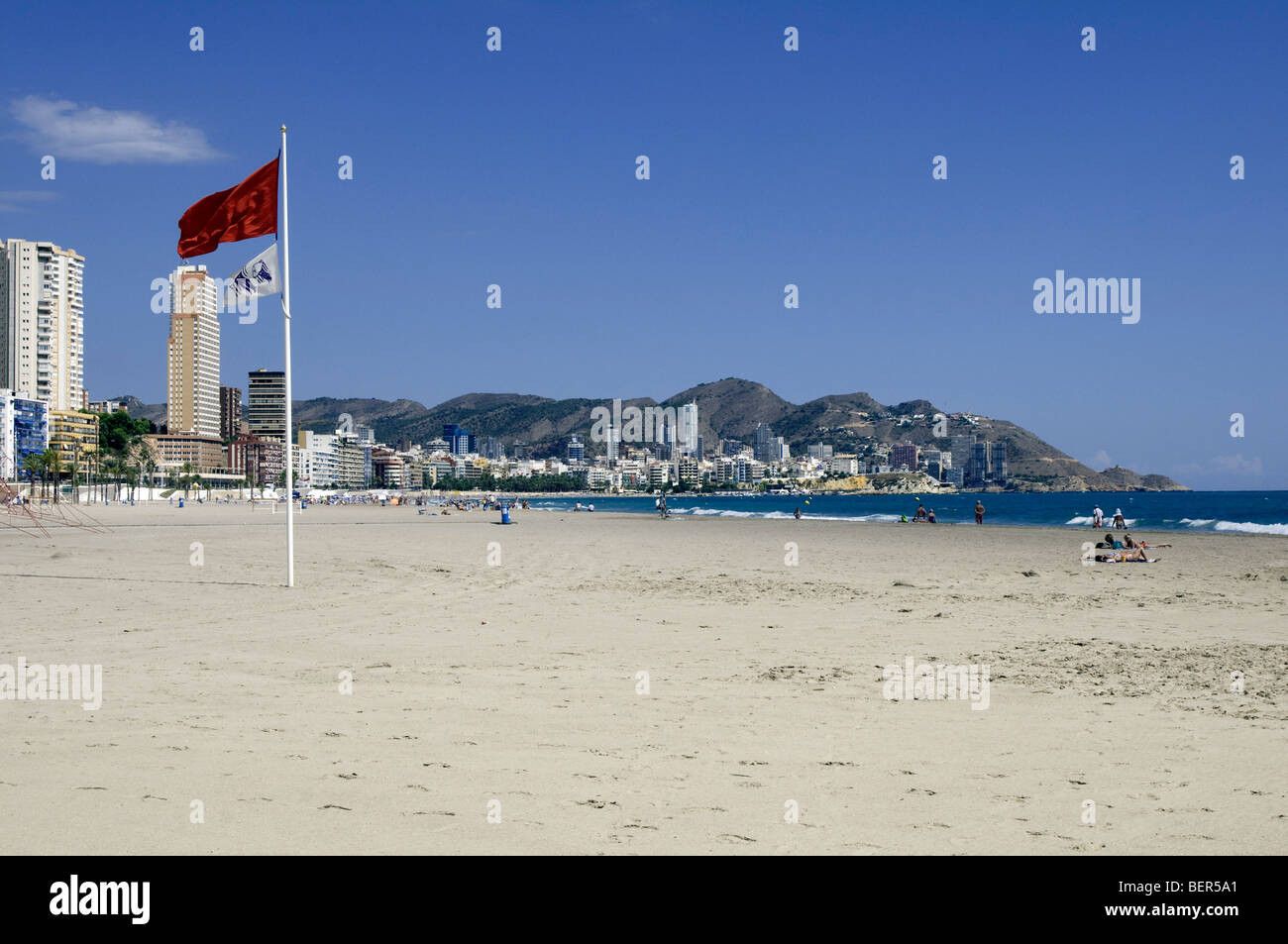 Benidorm ist eine Küstenstadt Valencia und Gemeinde liegt in der Comarca Marina Baixa, in der Provinz Alicante, Spanien Stockfoto