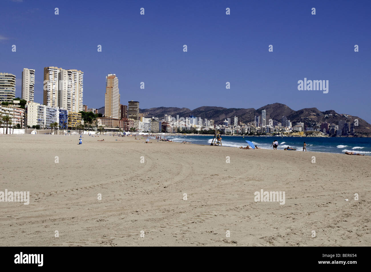 Benidorm ist eine Küstenstadt Valencia und Gemeinde liegt in der Comarca Marina Baixa, in der Provinz Alicante, Spanien Stockfoto