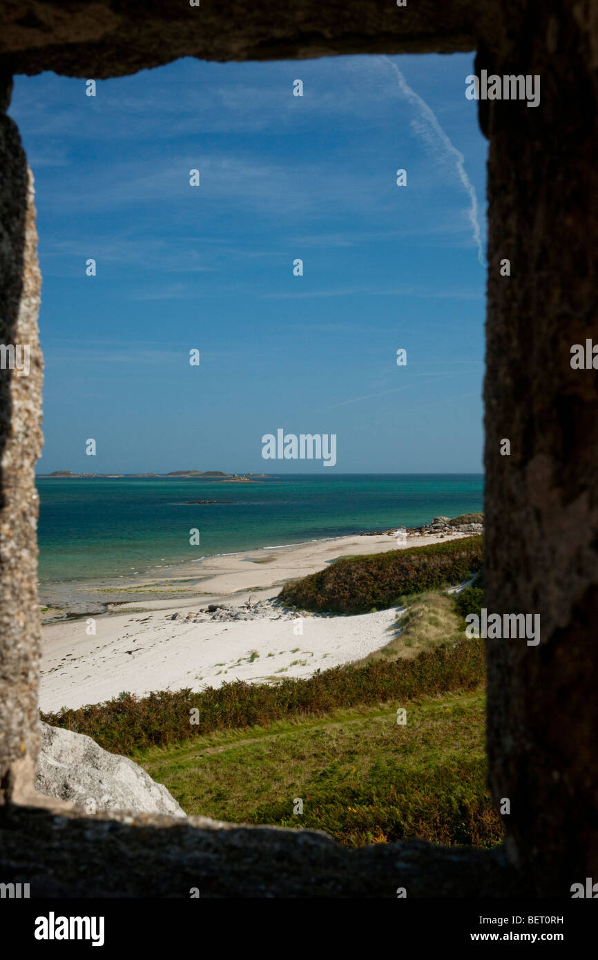 Rushy Punkt gesehen von der Block-House über alte Grimbsby, Isles of Scilly Tresco Stockfoto