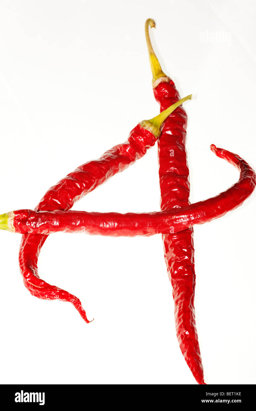 Drei rote Chilis. Stockfoto