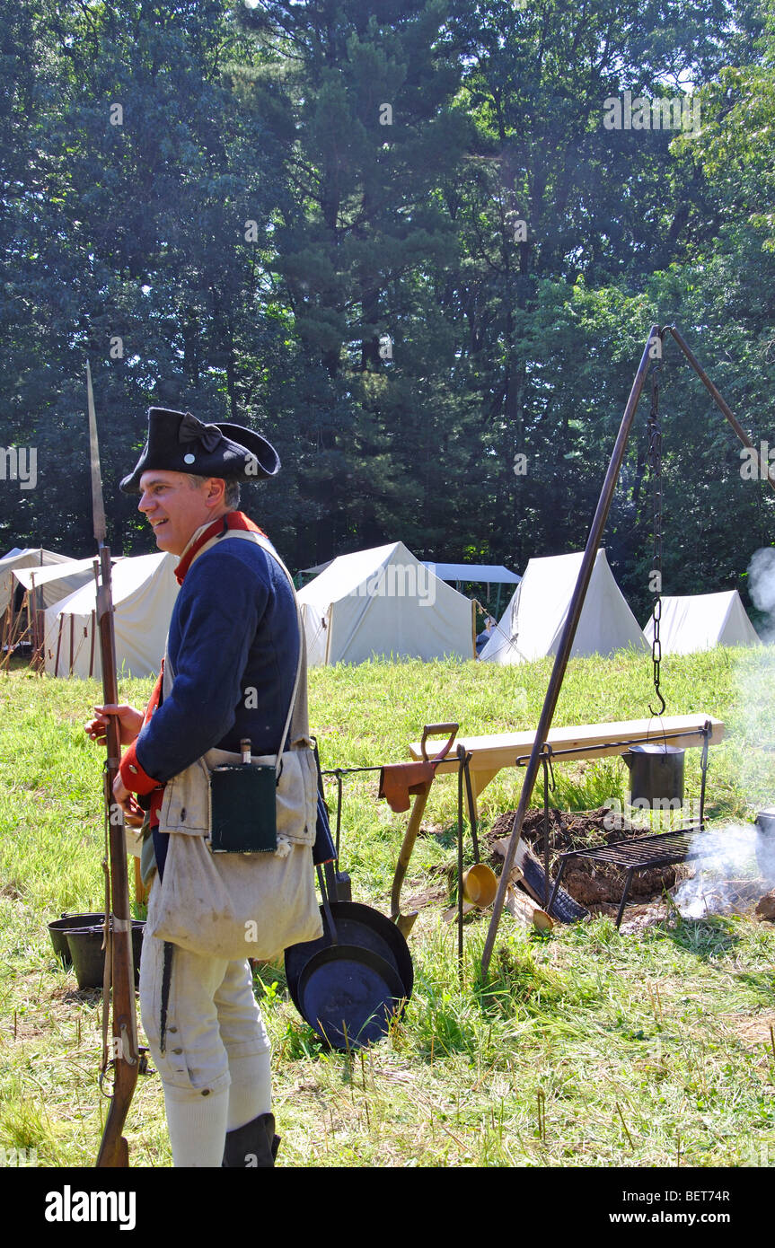 Amerikanischer Patriot am Unabhängigkeitskrieg Re-Enactment (1770) Stockfoto