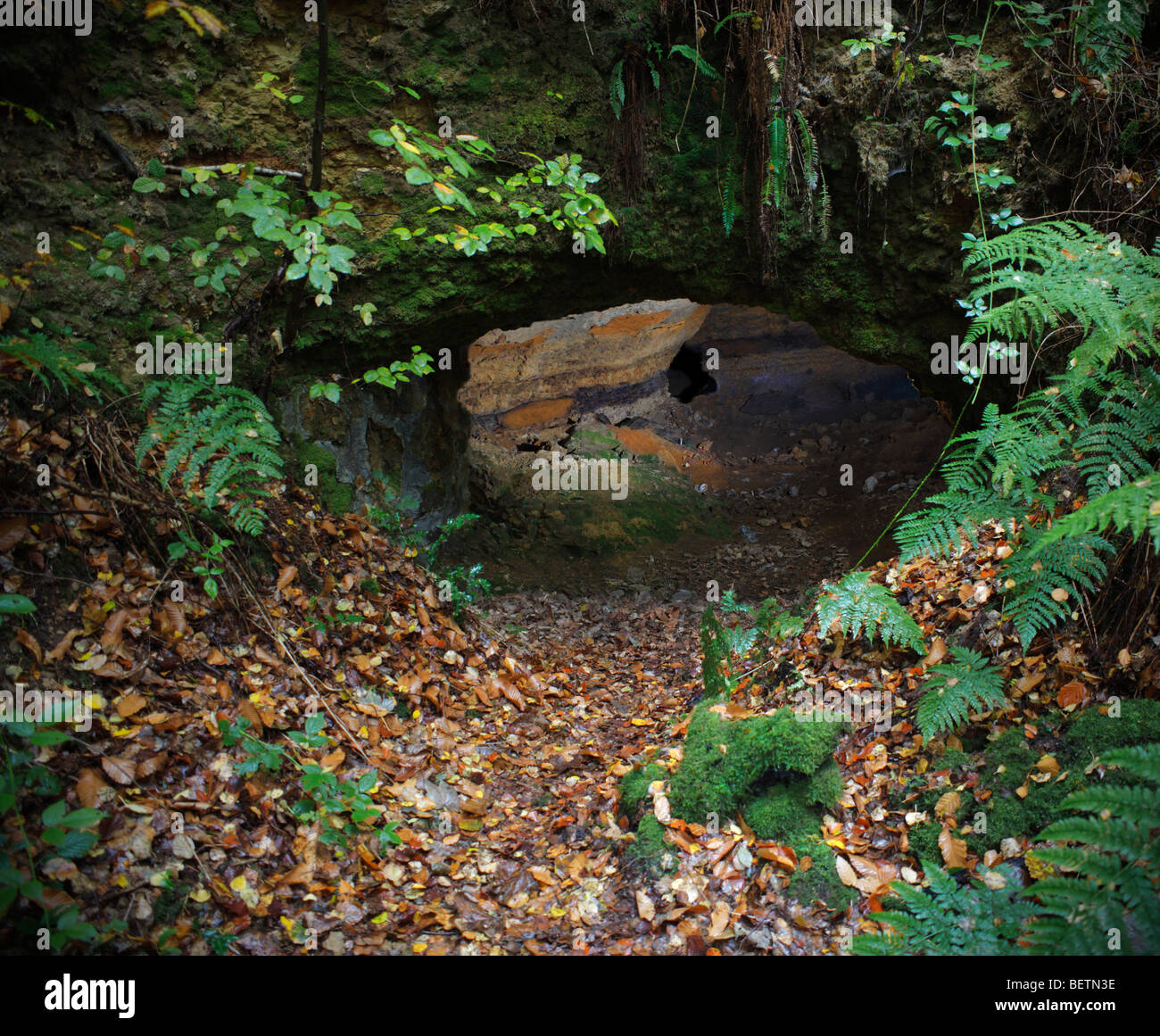 Alten unterirdischen dreistöckiges mine. Westerham, Kent, England, UK. Stockfoto