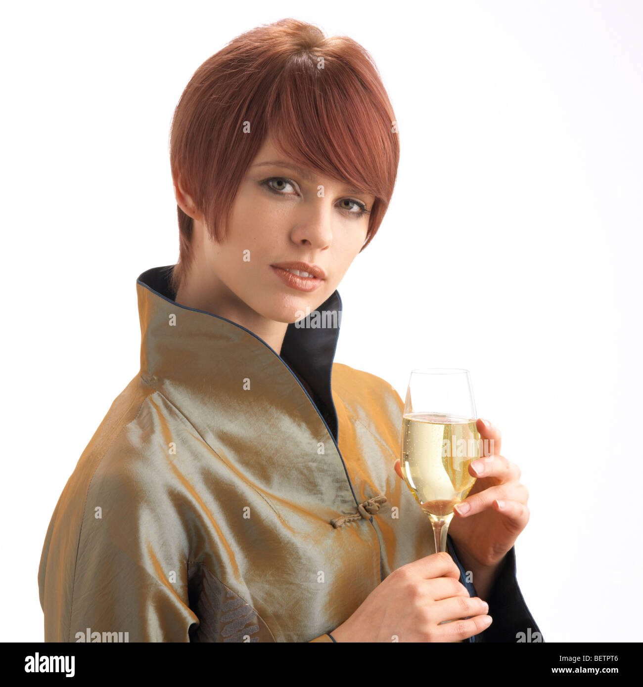 Junge Frau Glas Champagner zu trinken. Stockfoto