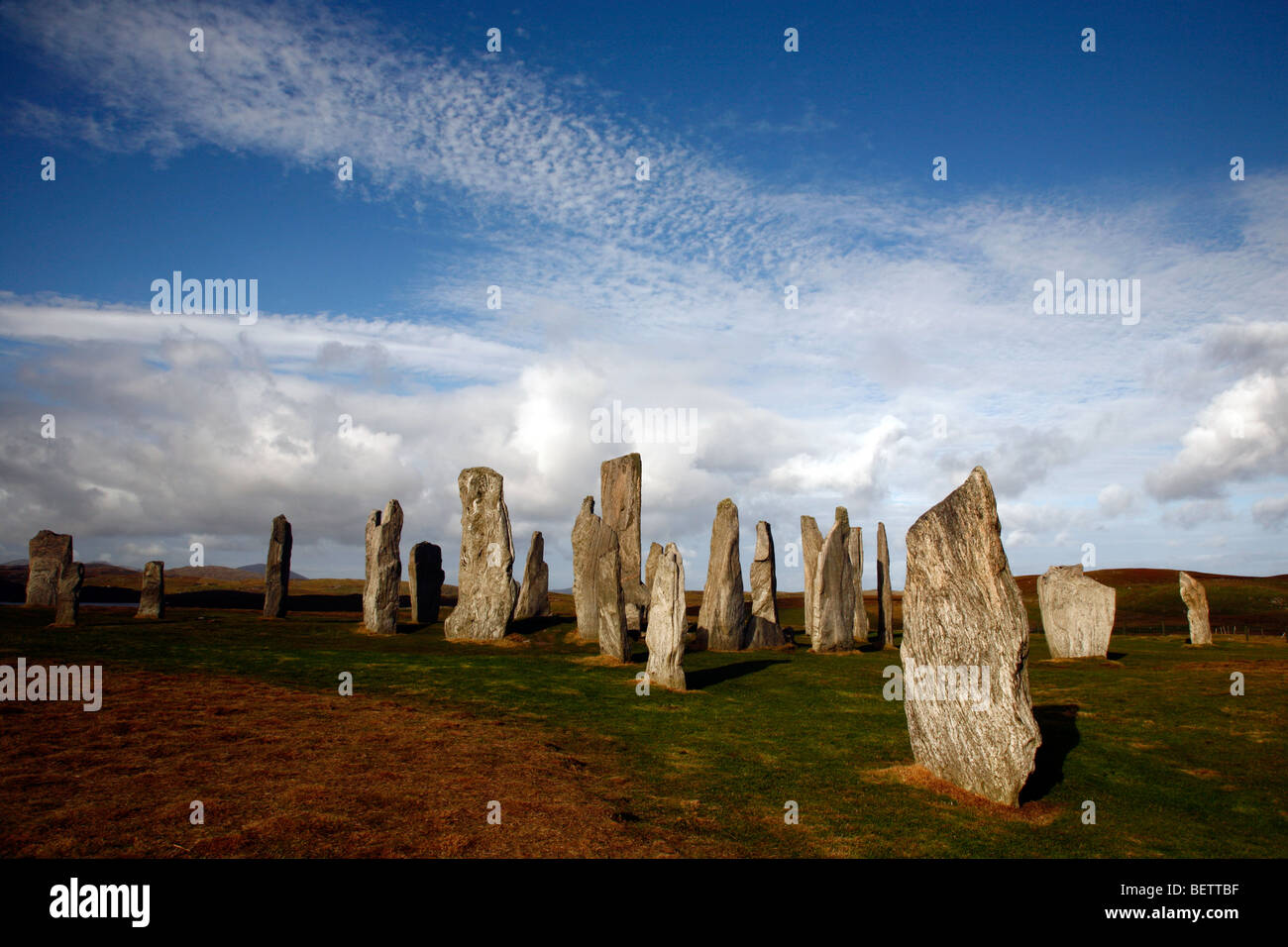 Ständigen Steindenkmal im Hochland von Schottland, Großbritannien, Isle of Lewis, Callanish und äußeren Hebriden. Stockfoto