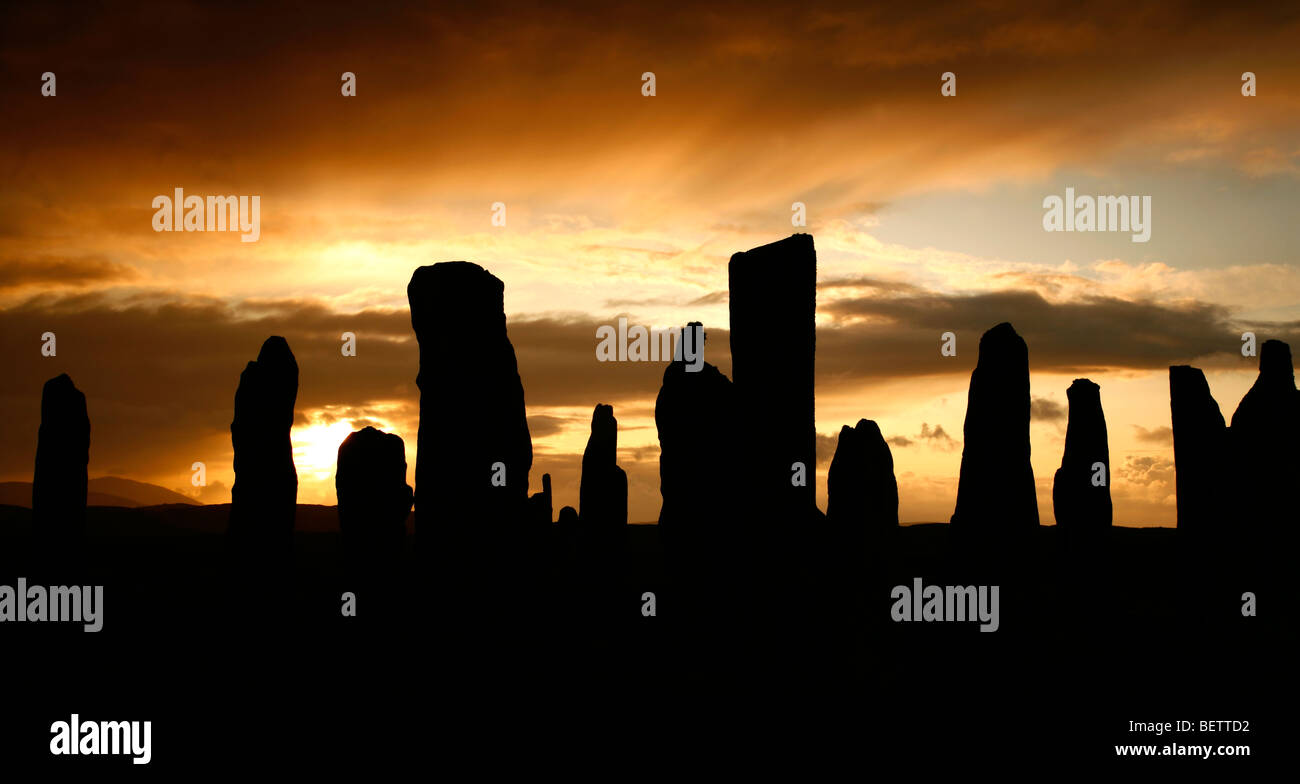 Ständigen Steindenkmal im Hochland von Schottland, Großbritannien, Isle of Lewis, Callanish und äußeren Hebriden. Stockfoto