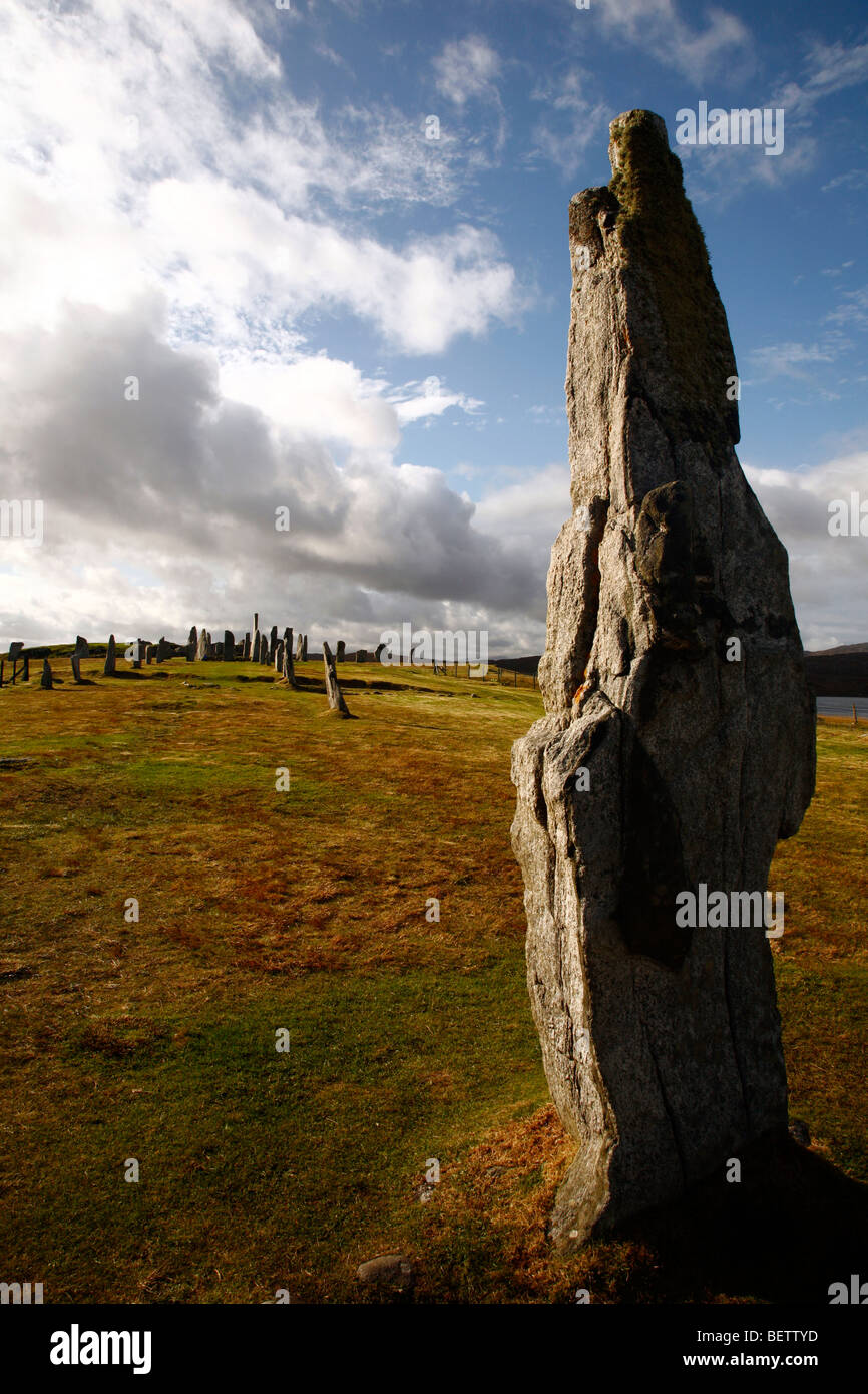 Ständigen Steindenkmal im Hochland von Schottland, Großbritannien, Isle of Lewis, Callanish und äußeren Hebriden. Stockfoto