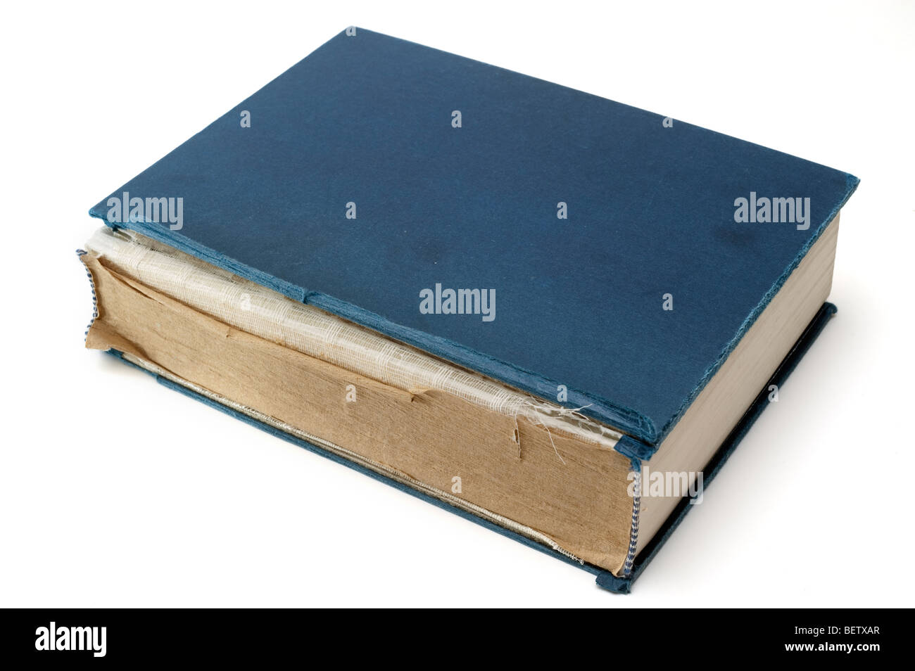 Alte blaue Buch mit einer geschädigten Wirbelsäule Stockfoto